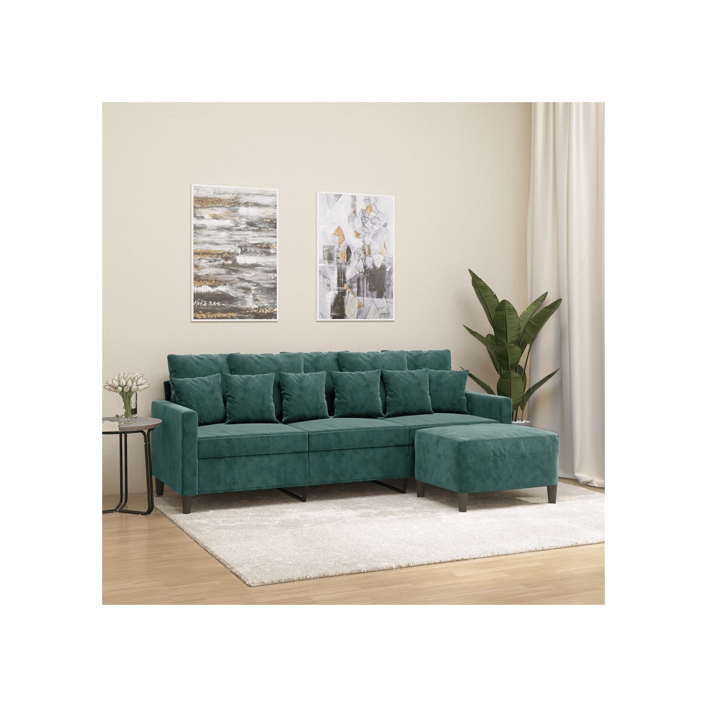 Canapé à 3 places avec repose-pieds Vert foncé 180 cm Velours