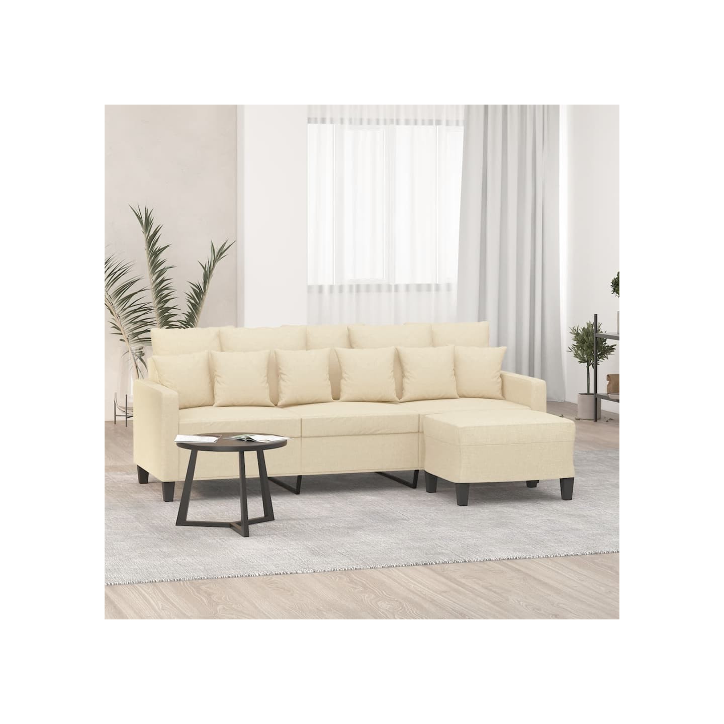 Canapé à 3 places avec repose-pieds Crème 180 cm Tissu