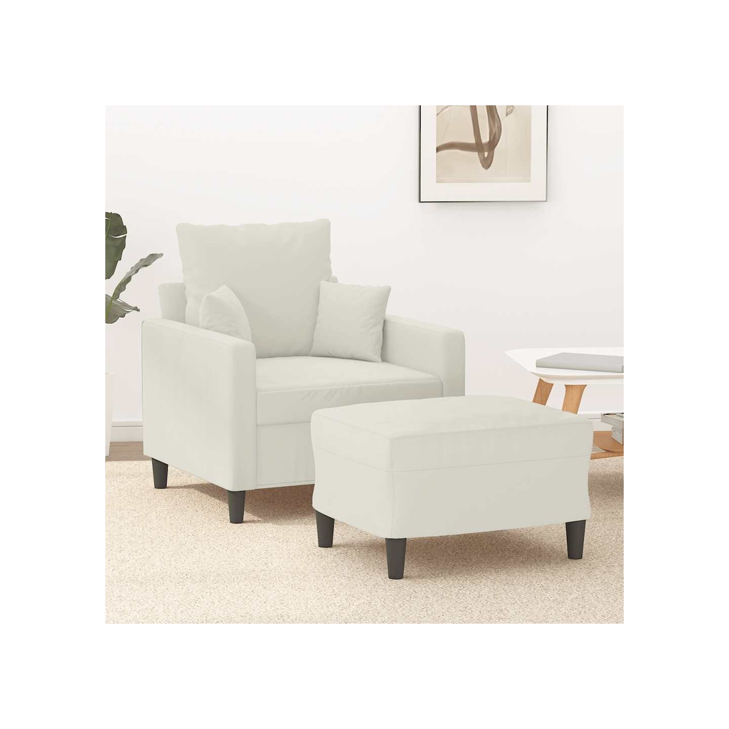 Fauteuil avec repose-pied Crème 60 cm Velours