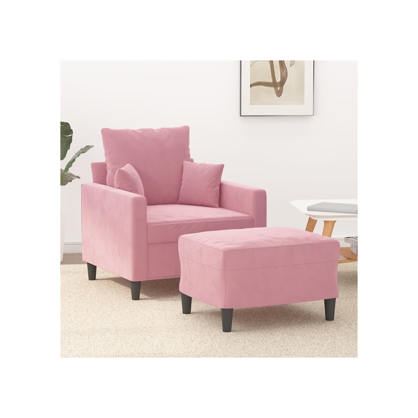 Fauteuil avec repose-pied Rose 60 cm Velours