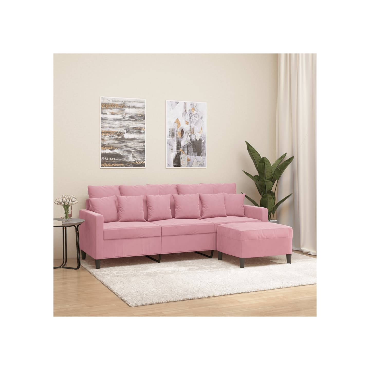 Canapé à 3 places avec repose-pieds Rose 180 cm Velours