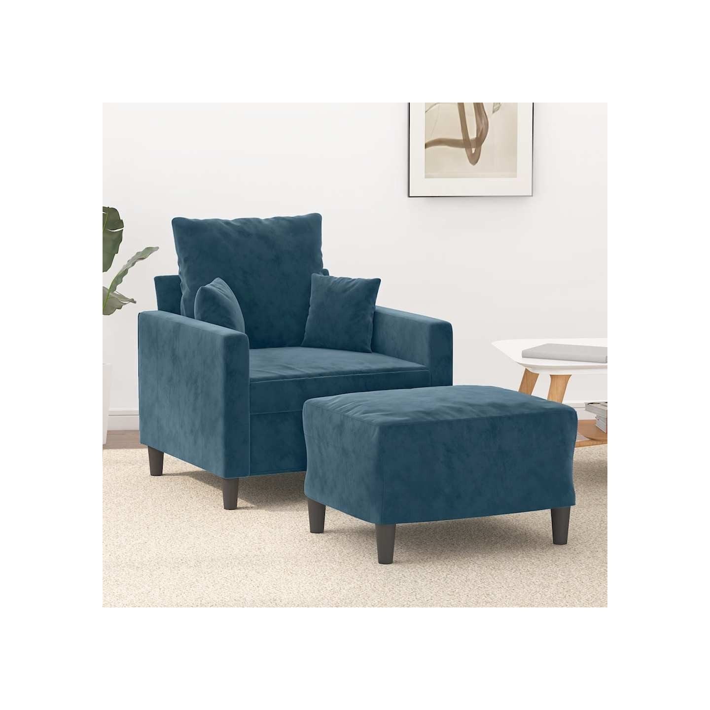 Fauteuil avec repose-pied Bleu 60 cm Velours