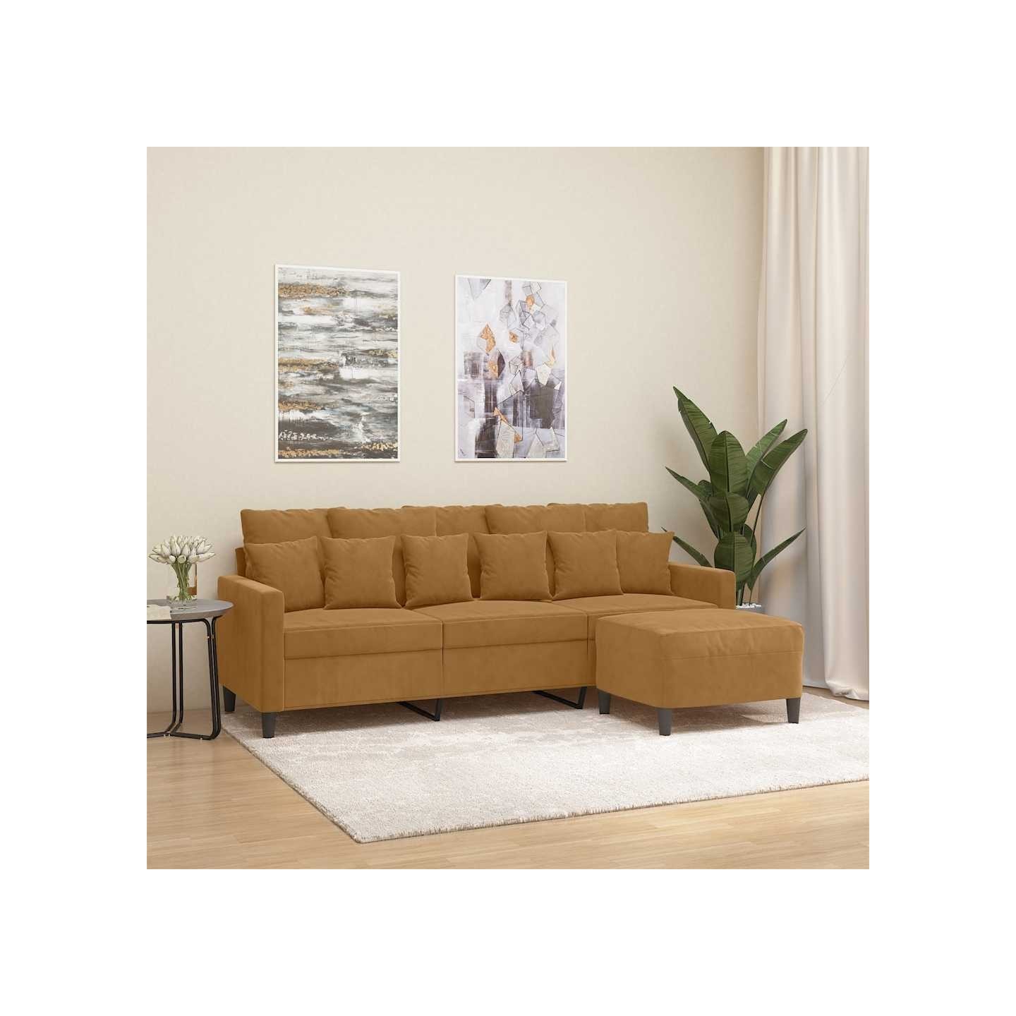 Canapé à 3 places avec repose-pieds Marron 180 cm Velours