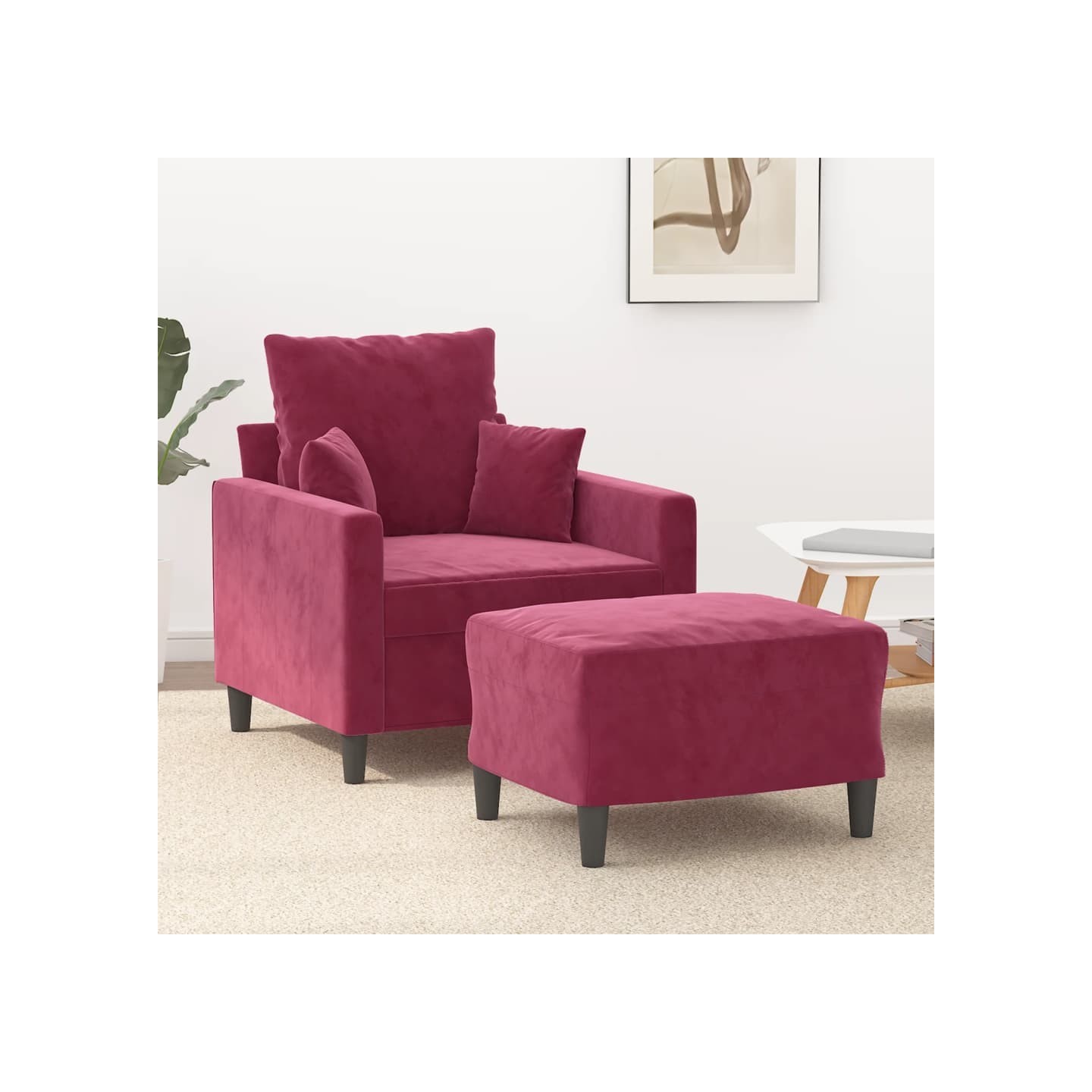 Fauteuil avec repose-pied Rouge bordeaux 60 cm Velours