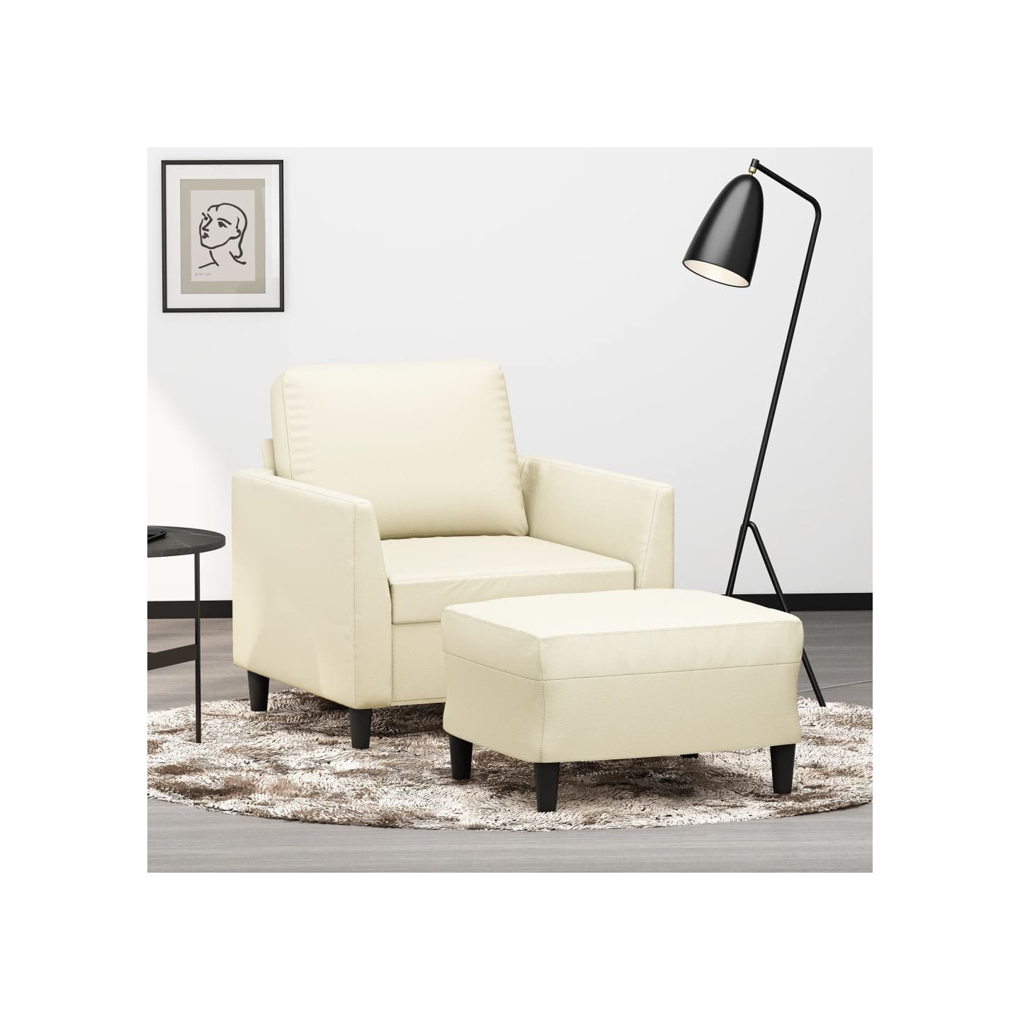 Fauteuil avec repose-pied Crème 60 cm Similicuir