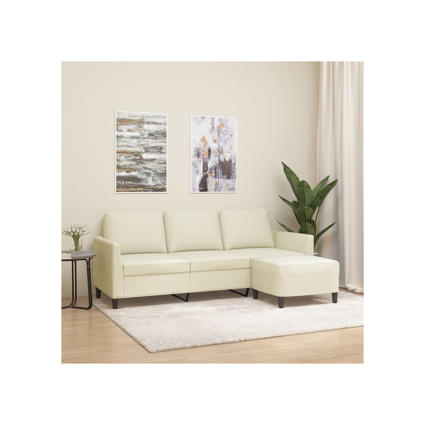 Canapé à 3 places avec repose-pieds Crème 180 cm Similicuir
