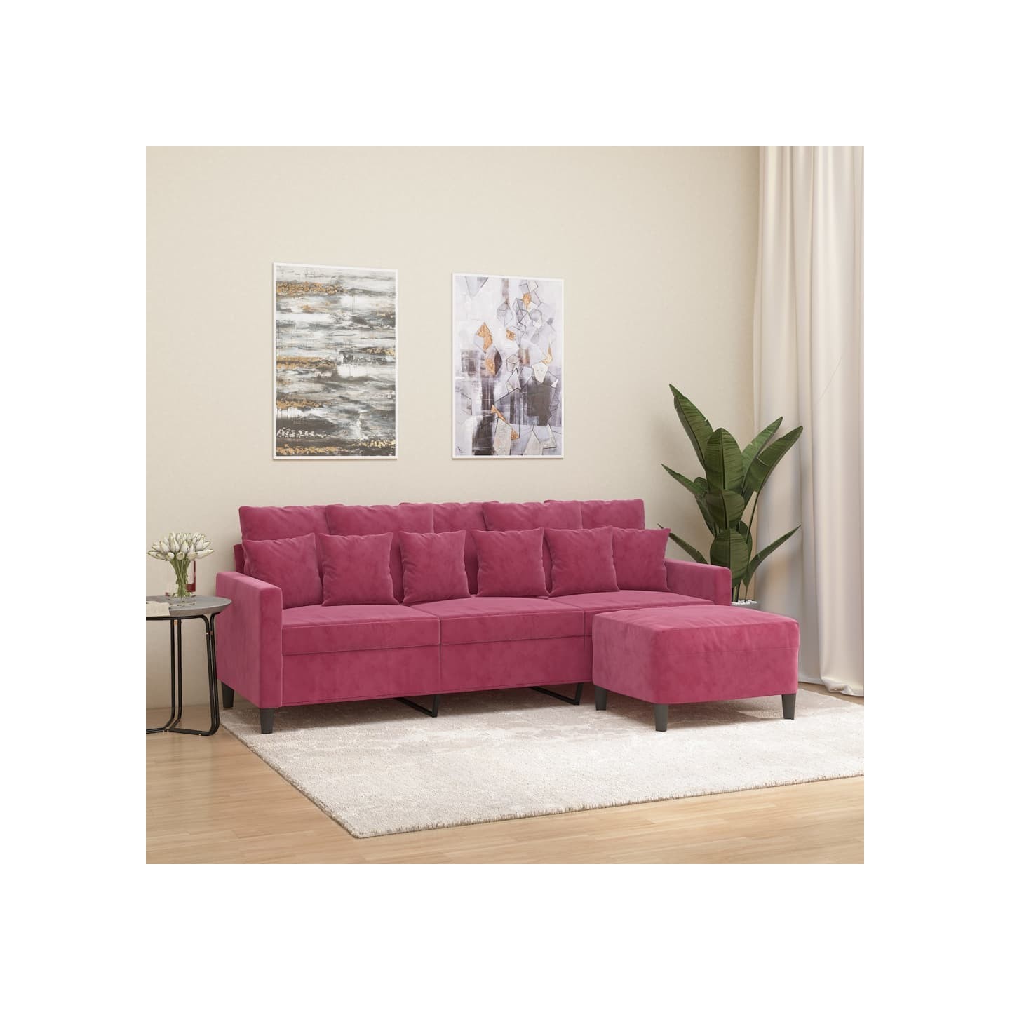 Canapé à 3 places et repose-pieds Rouge bordeaux 180 cm Velours