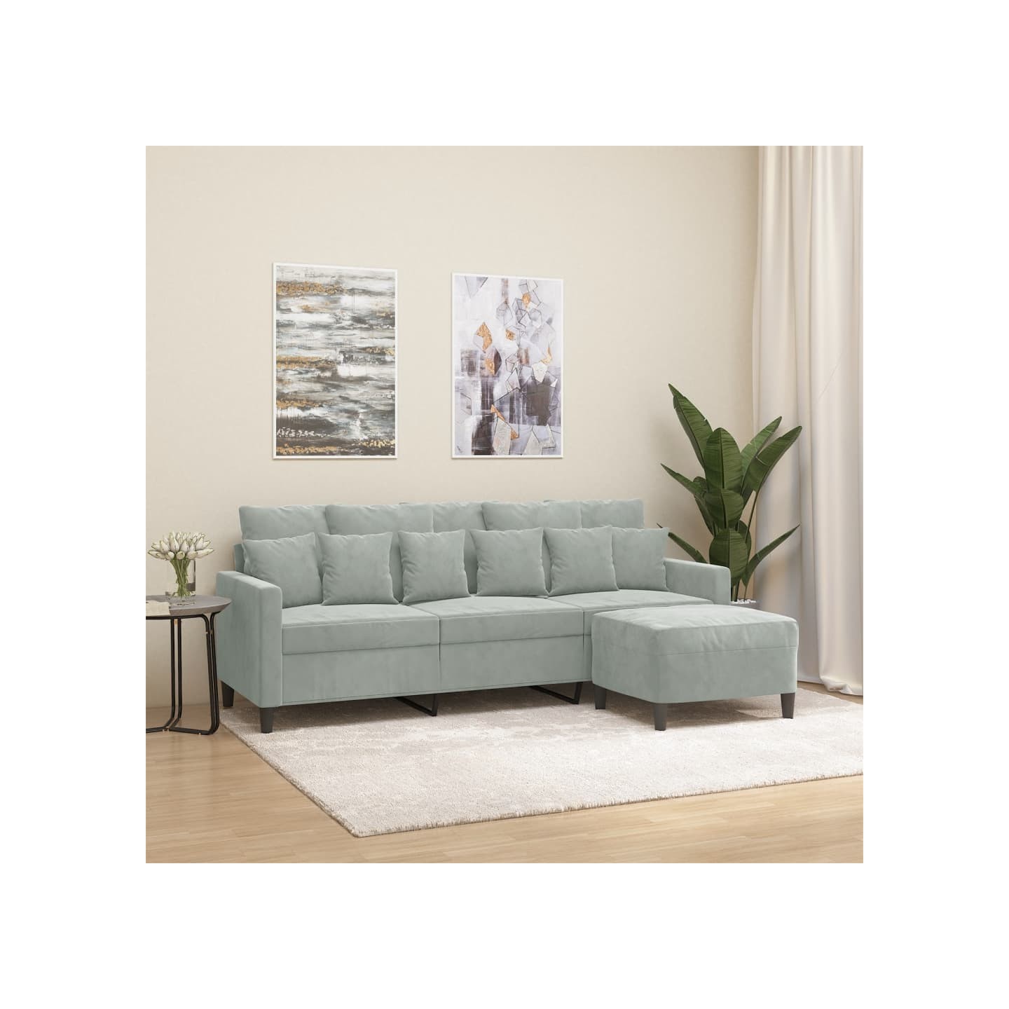 Canapé à 3 places avec repose-pieds Gris clair 180 cm Velours