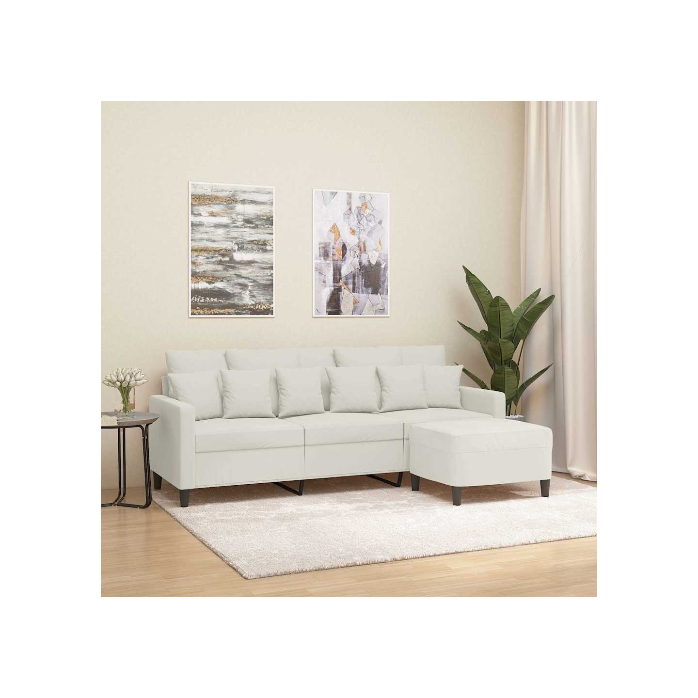 Canapé à 3 places avec repose-pieds Crème 180 cm Velours
