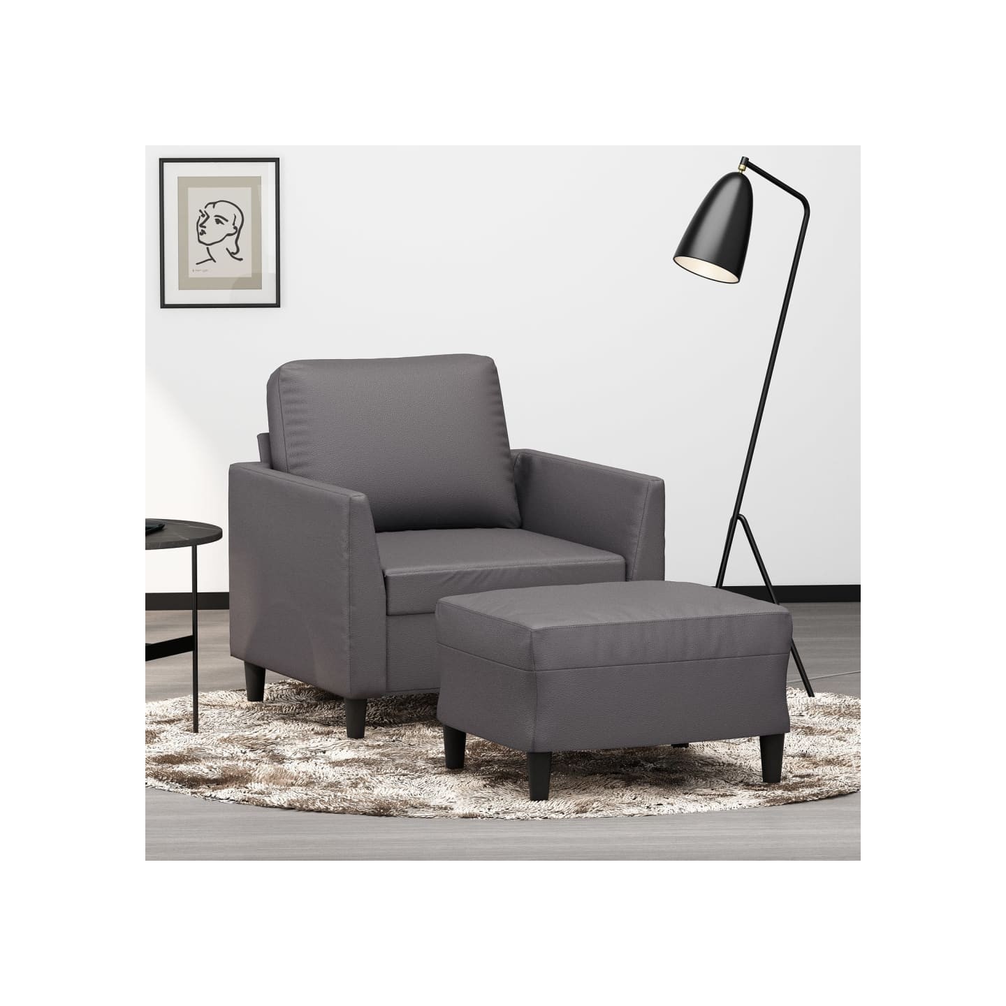 Fauteuil avec repose-pied Gris 60 cm Similicuir