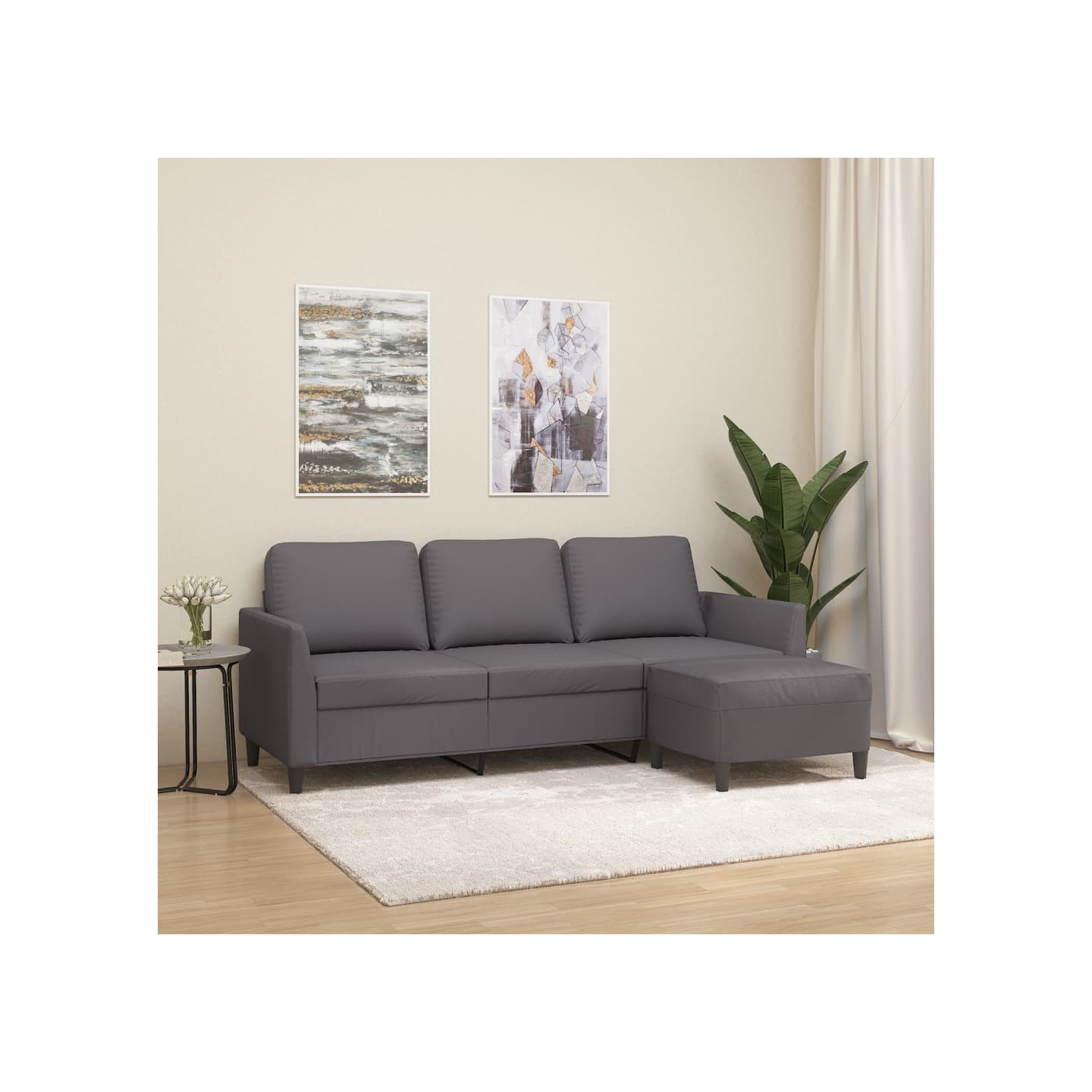 Canapé à 3 places avec repose-pieds Gris 180 cm Similicuir