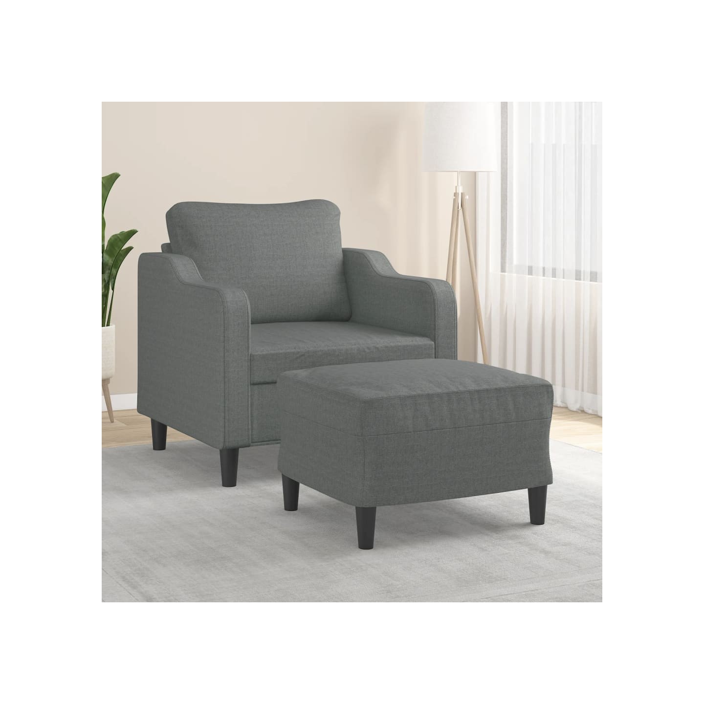 Fauteuil avec repose-pied Gris foncé 60 cm Tissu