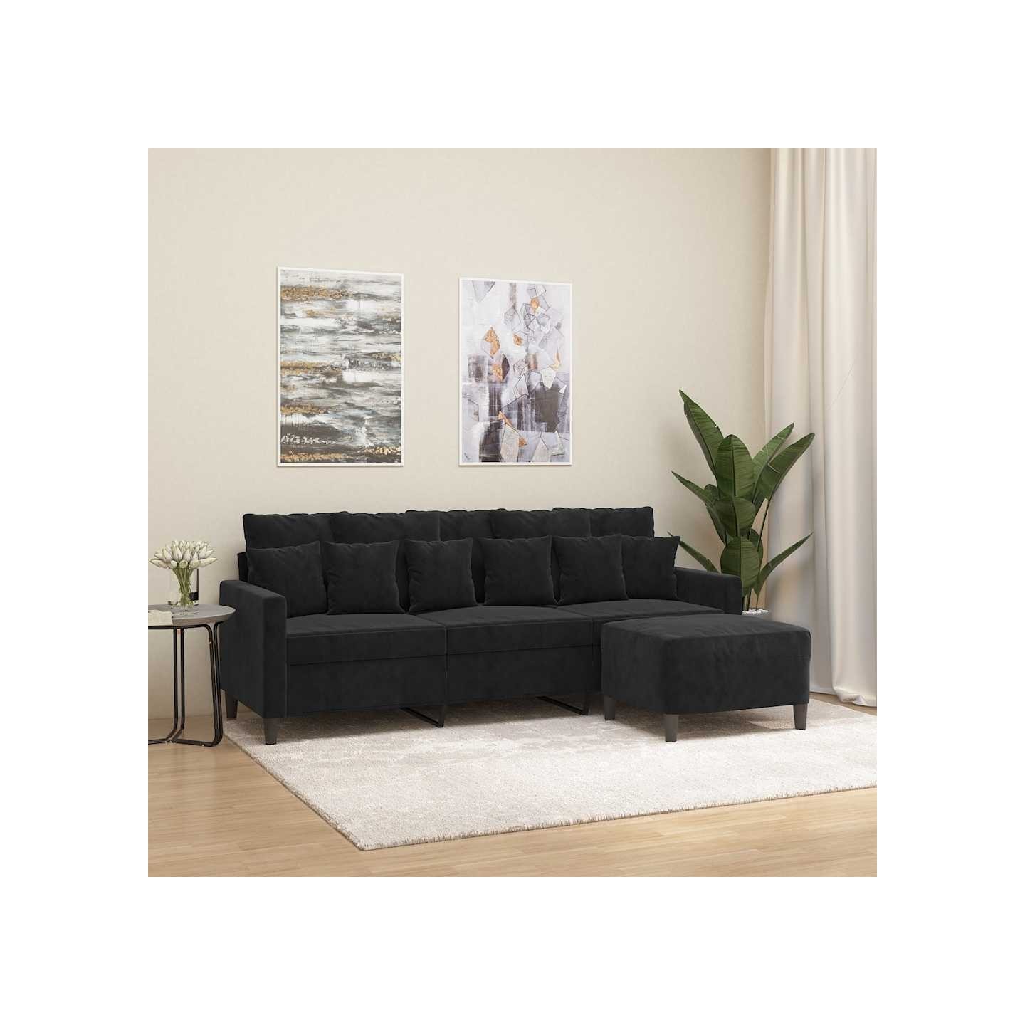Canapé à 3 places avec repose-pieds Noir 180 cm Velours