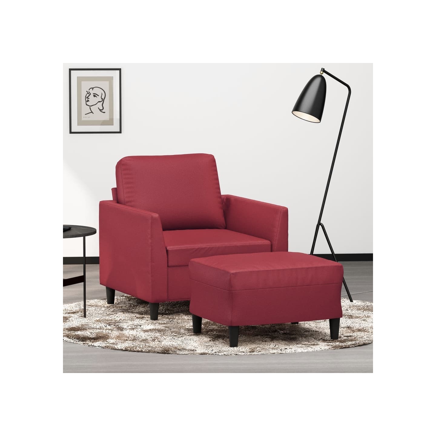 Fauteuil avec repose-pied Rouge bordeaux 60 cm Similicuir