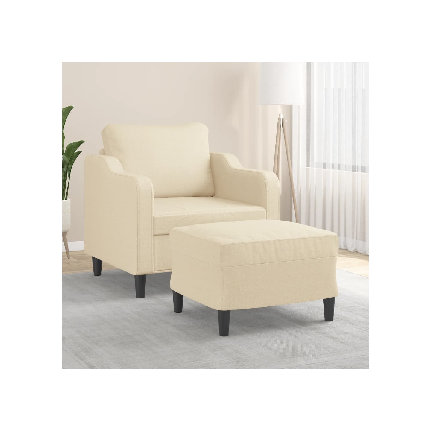 Fauteuil avec repose-pied Crème 60 cm Tissu