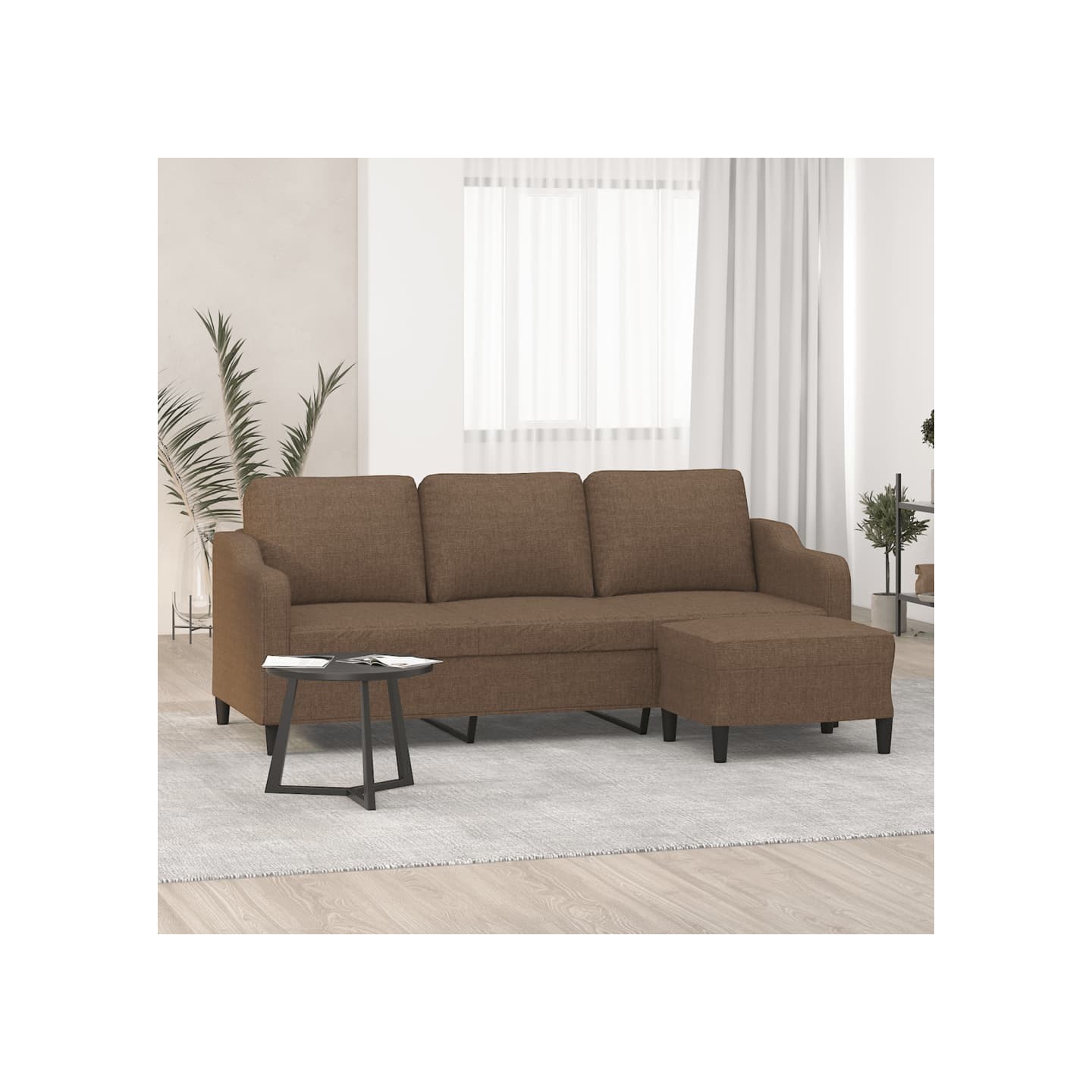 Canapé à 3 places avec repose-pieds Marron 180 cm Tissu