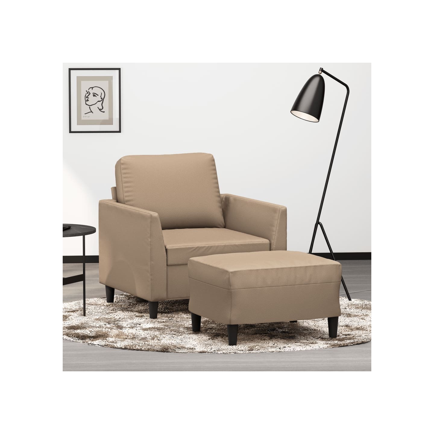 Fauteuil avec repose-pied Cappuccino 60 cm Similicuir