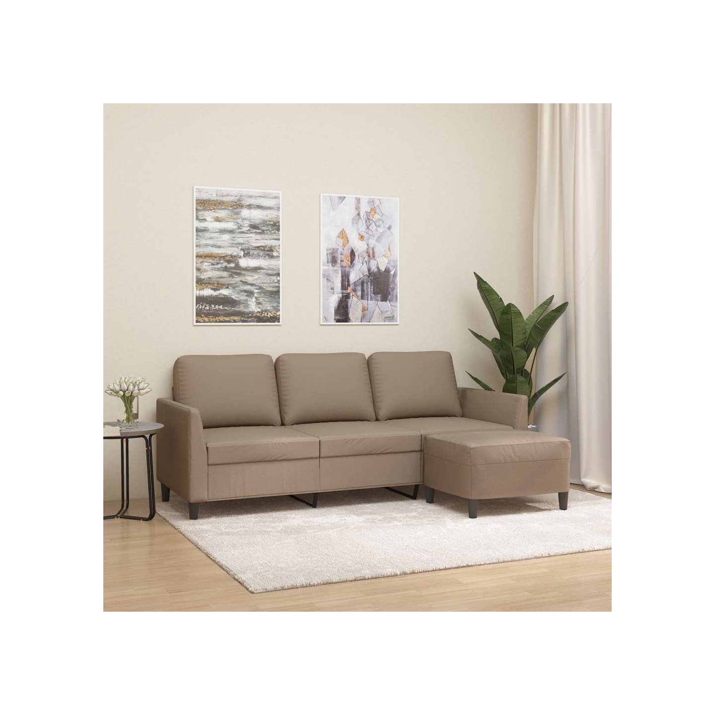 Canapé à 3 places avec repose-pieds Cappuccino 180cm Similicuir