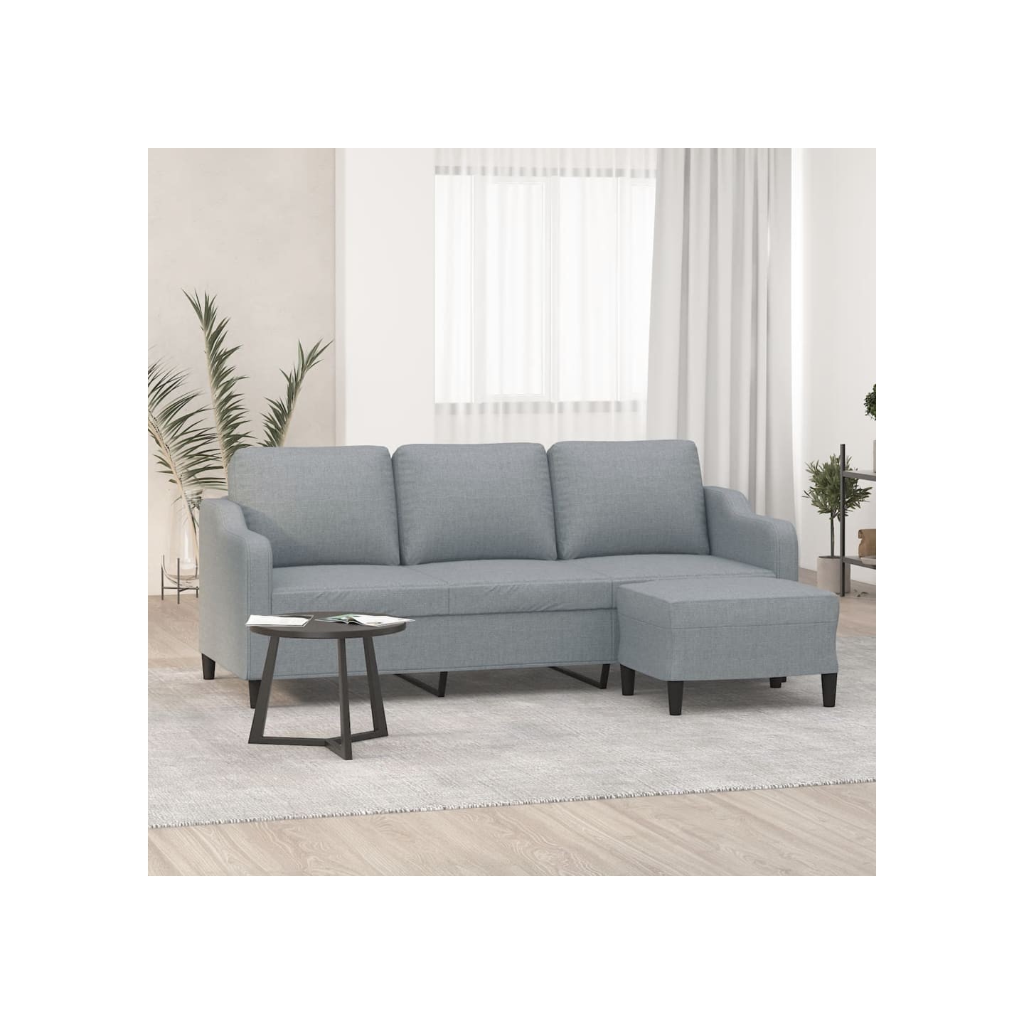 Canapé à 3 places avec repose-pieds Gris clair 180 cm Tissu