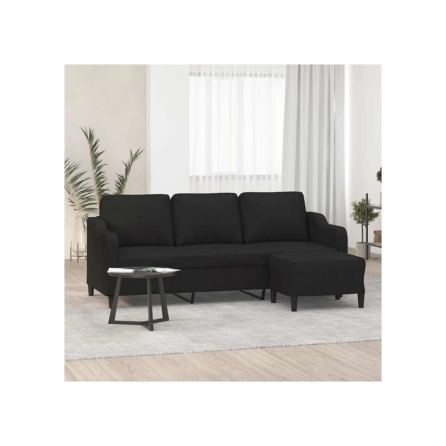 Canapé à 3 places avec repose-pieds Noir 180 cm Tissu