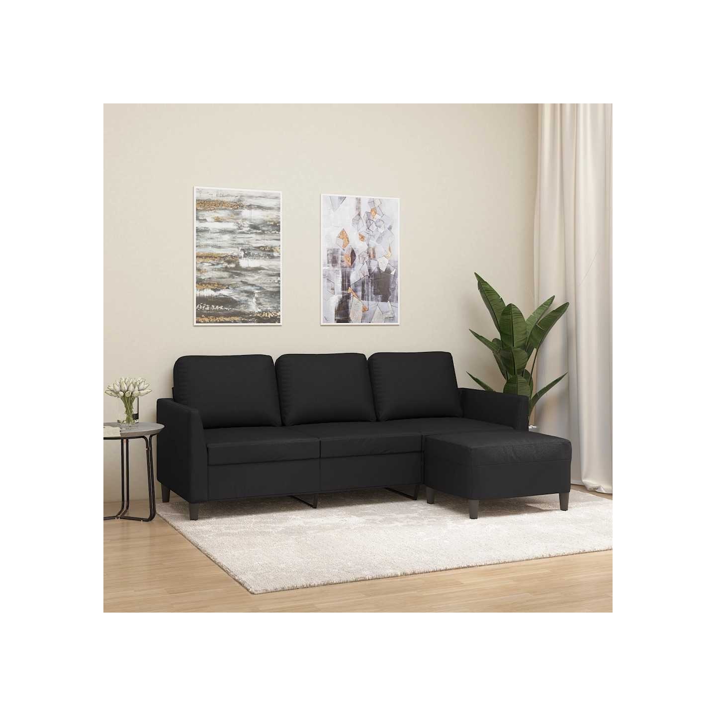 Canapé à 3 places avec repose-pieds Noir 180 cm Similicuir