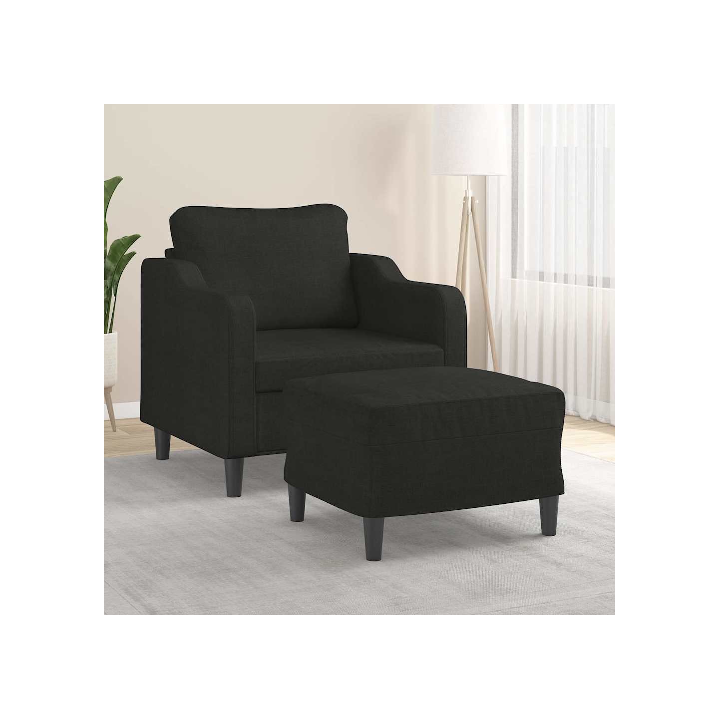 Fauteuil avec repose-pied Noir 60 cm Tissu