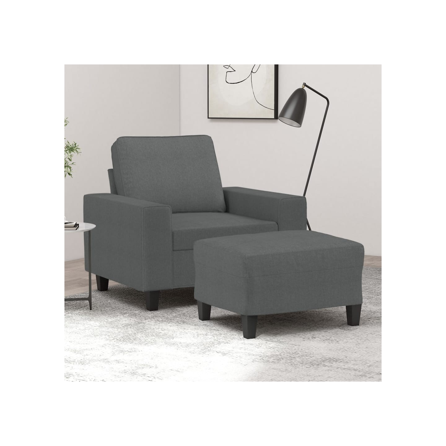 Fauteuil avec repose-pied Gris foncé 60 cm Tissu
