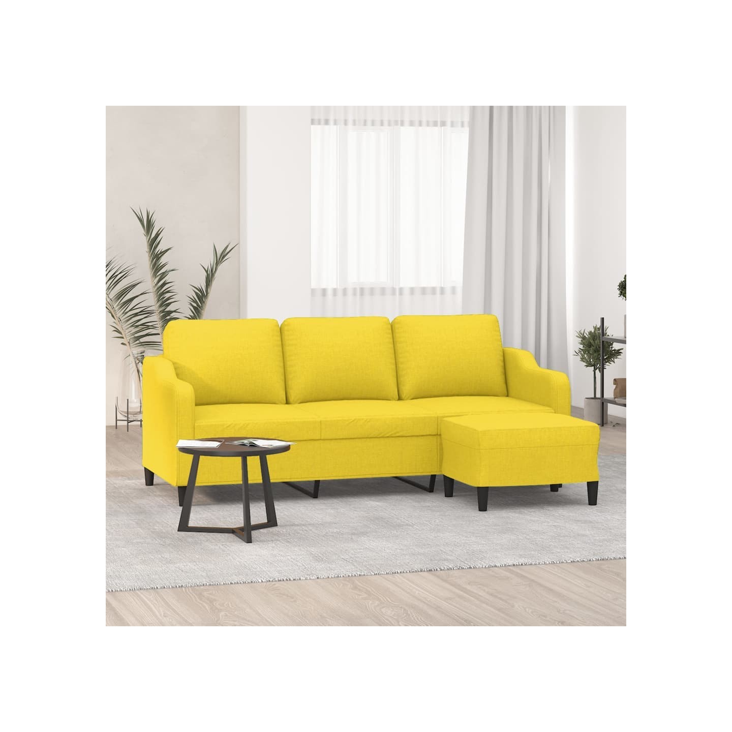 Canapé à 3 places avec repose-pieds Jaune clair 180 cm Tissu