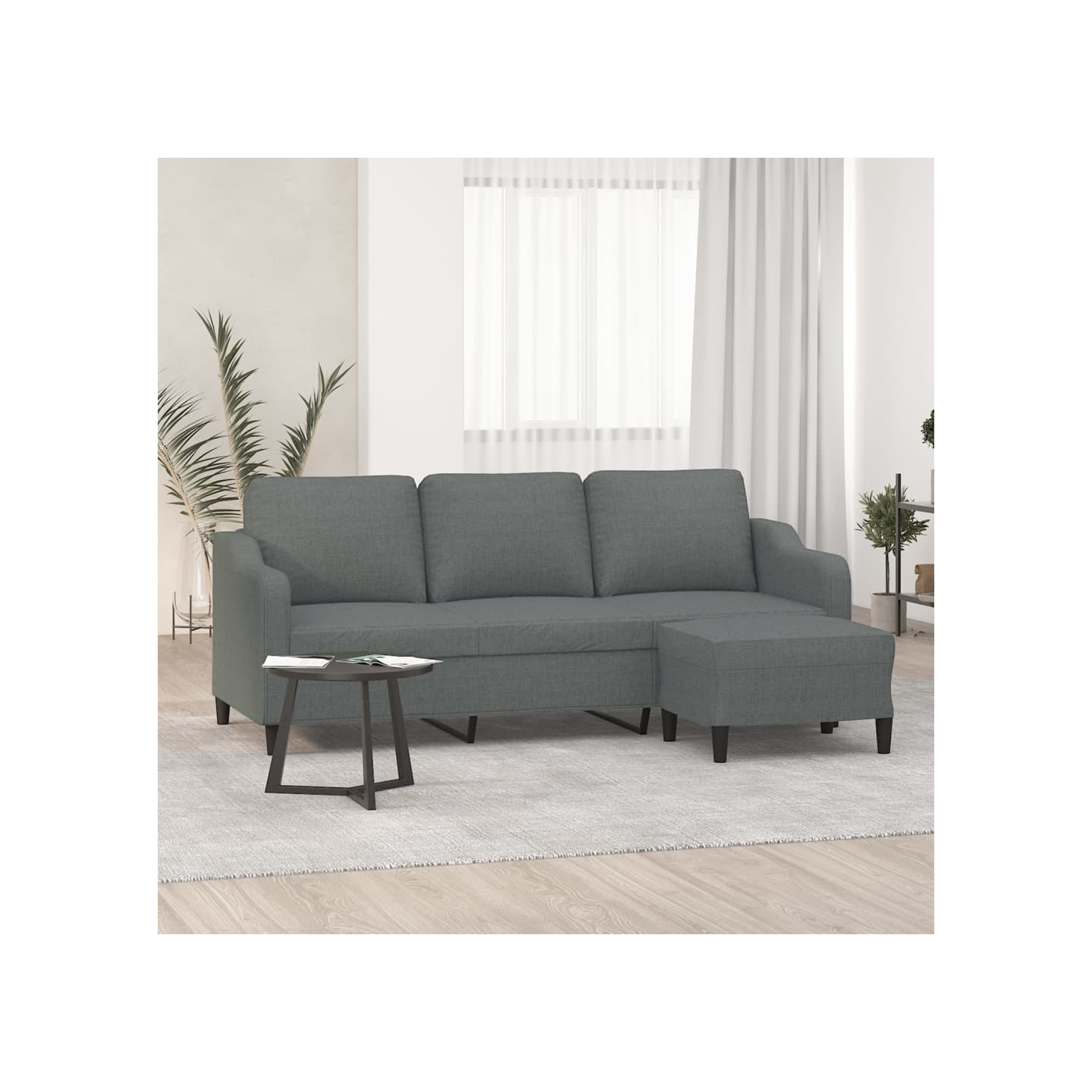 Canapé à 3 places avec repose-pieds Gris foncé 180 cm Tissu
