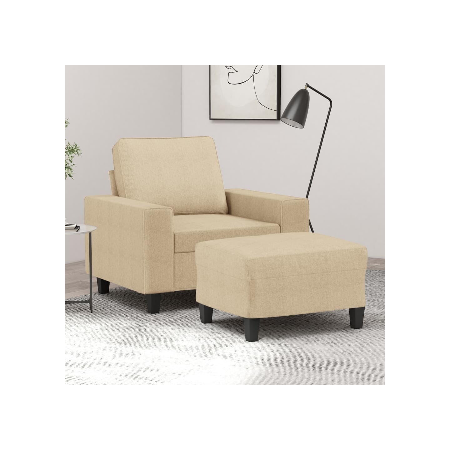 Fauteuil avec repose-pied Crème 60 cm Tissu