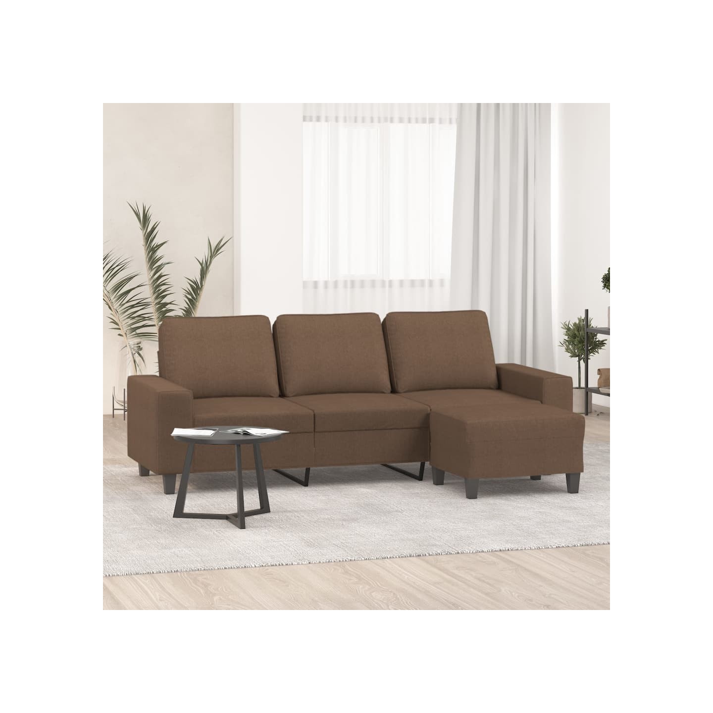 Canapé à 3 places avec repose-pieds Marron 180 cm Tissu