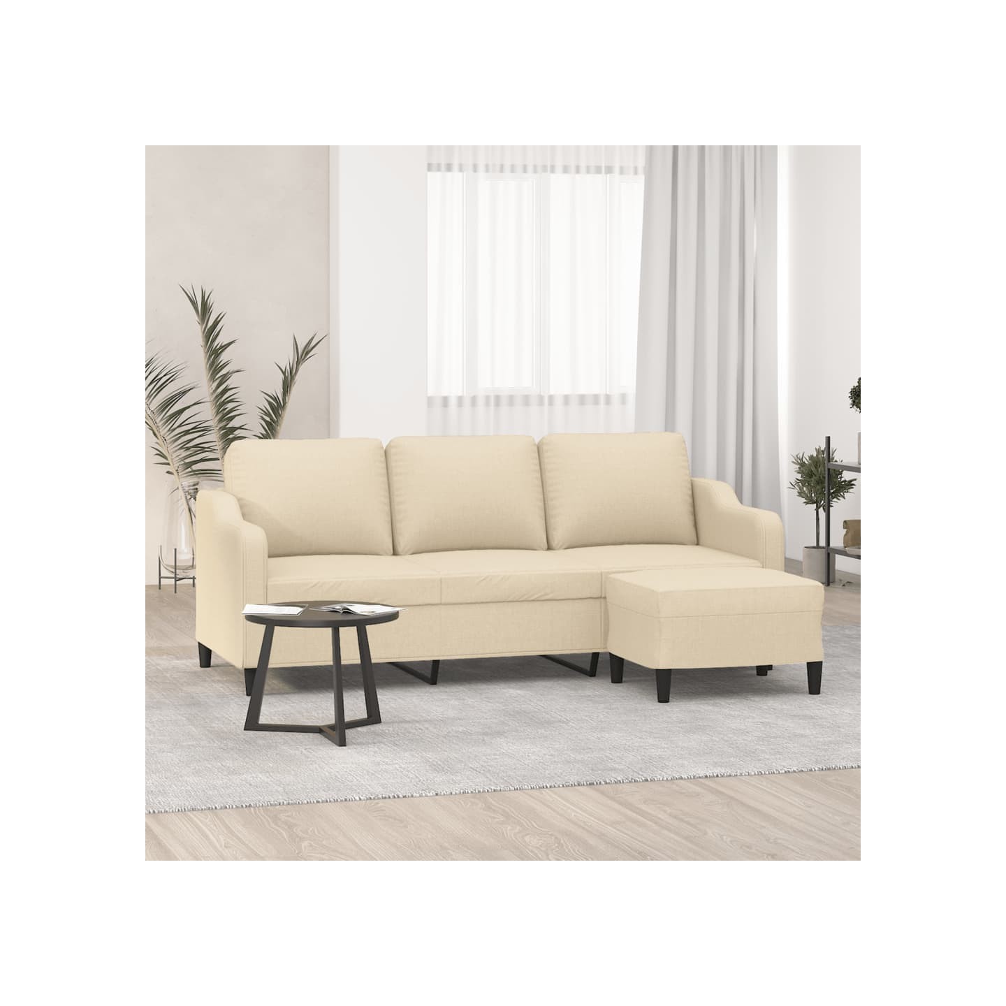 Canapé à 3 places avec repose-pieds Crème 180 cm Tissu
