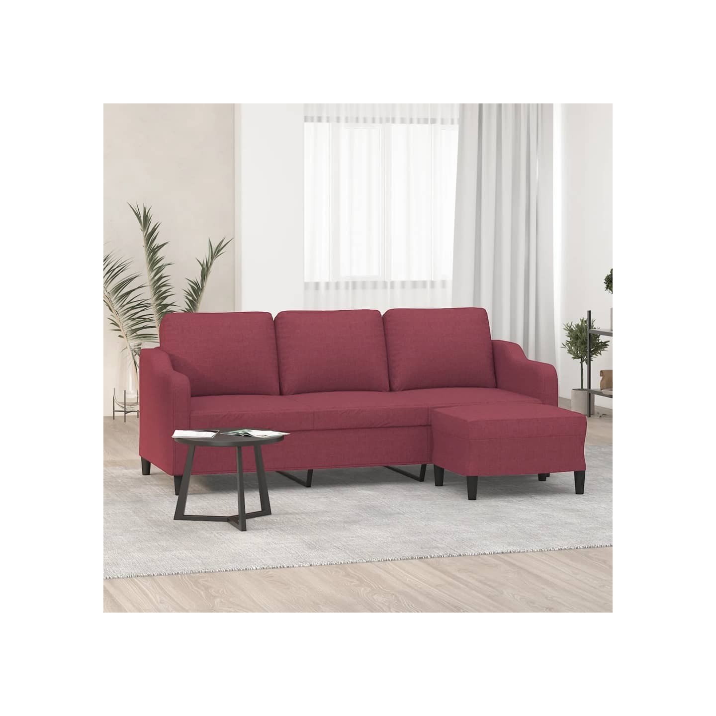 Canapé à 3 places avec repose-pieds Rouge bordeaux 180 cm Tissu