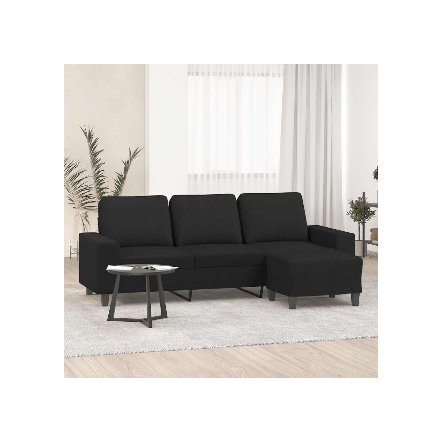 Canapé à 3 places avec repose-pieds Noir 180 cm Tissu