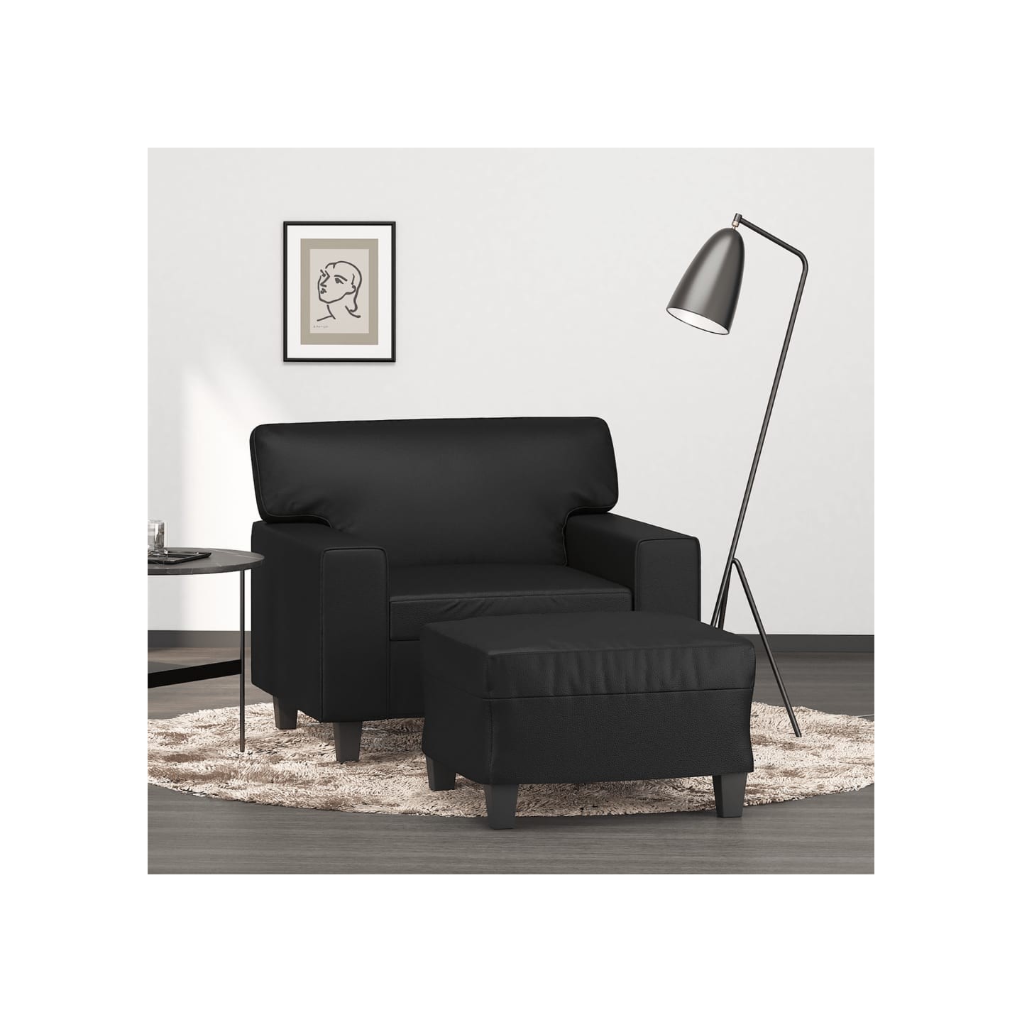 Fauteuil avec repose-pied Noir 60 cm Similicuir