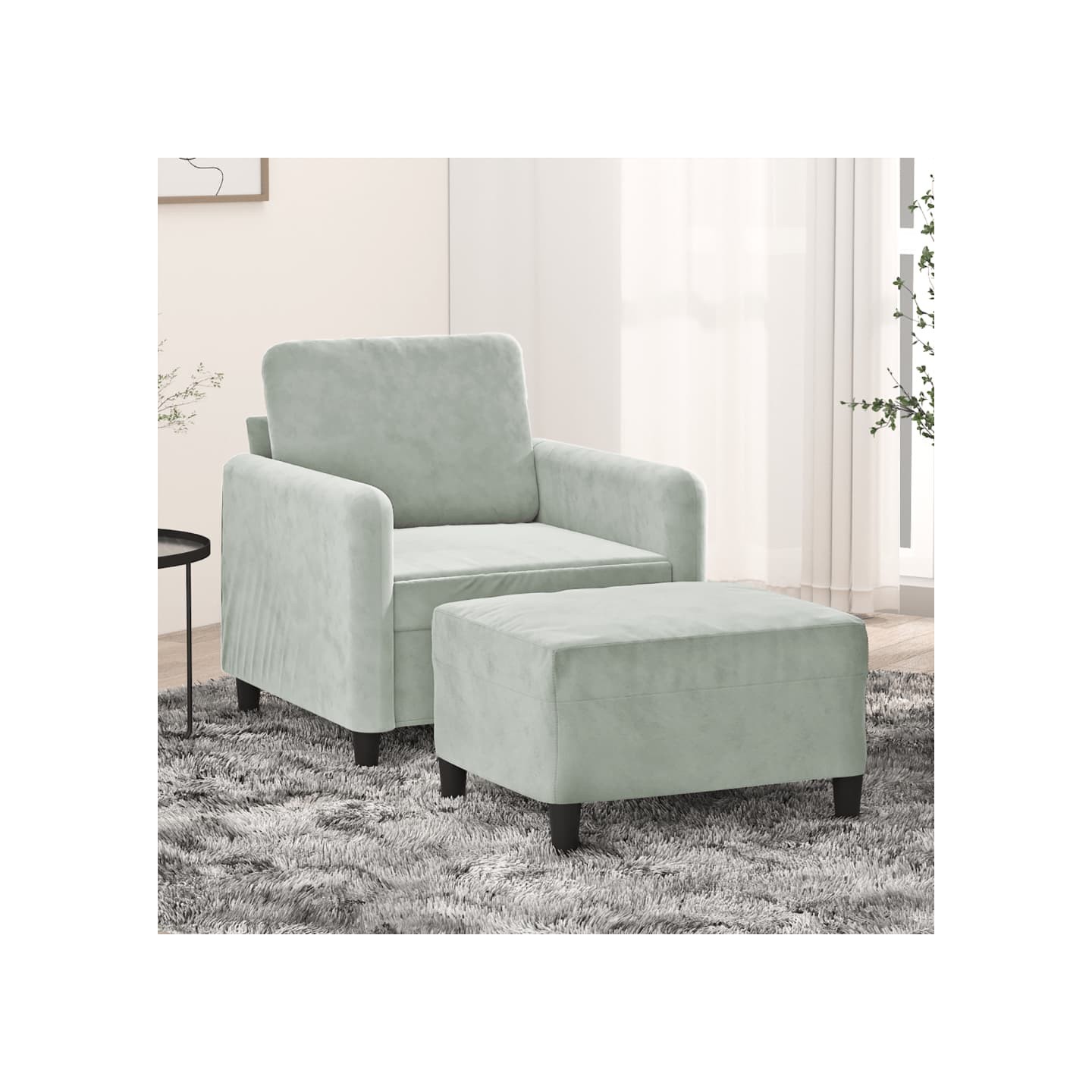 Fauteuil avec repose-pied Gris clair 60 cm Velours