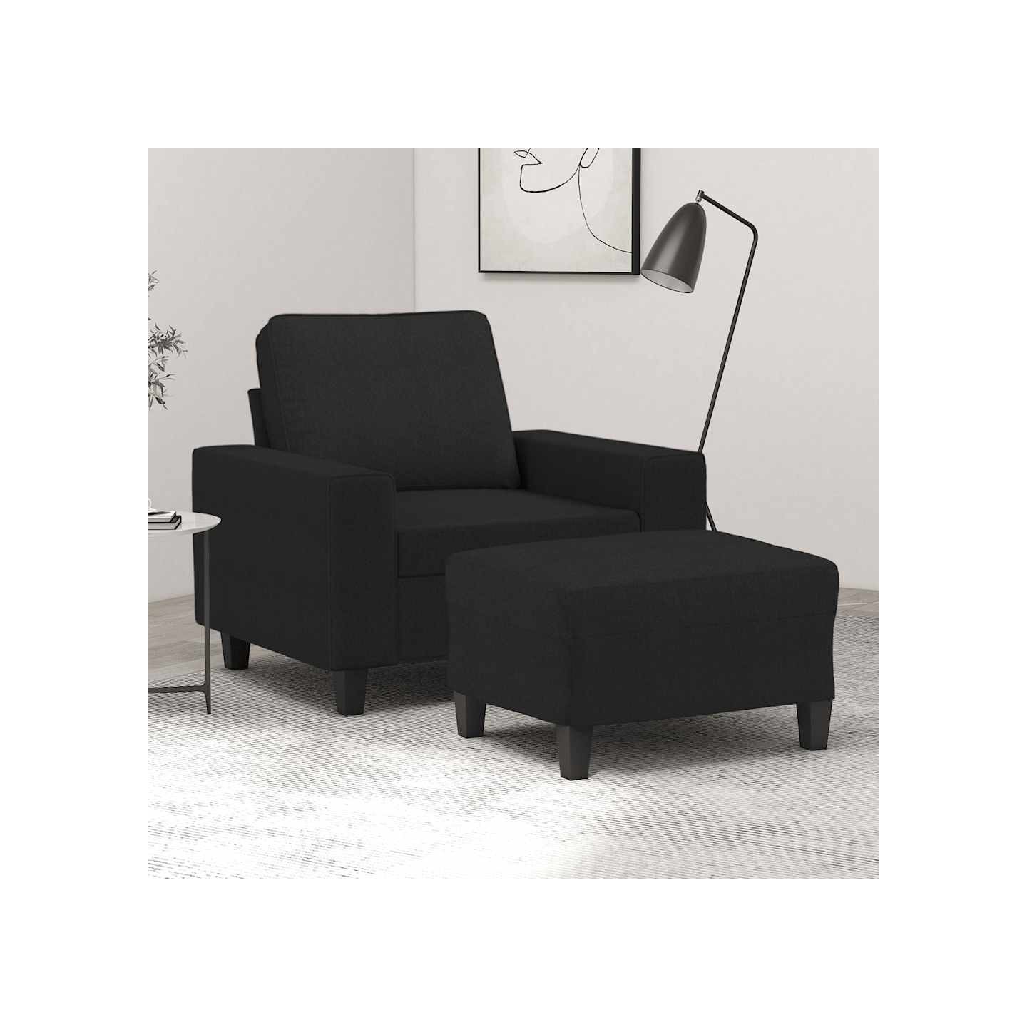 Fauteuil avec repose-pied Noir 60 cm Tissu