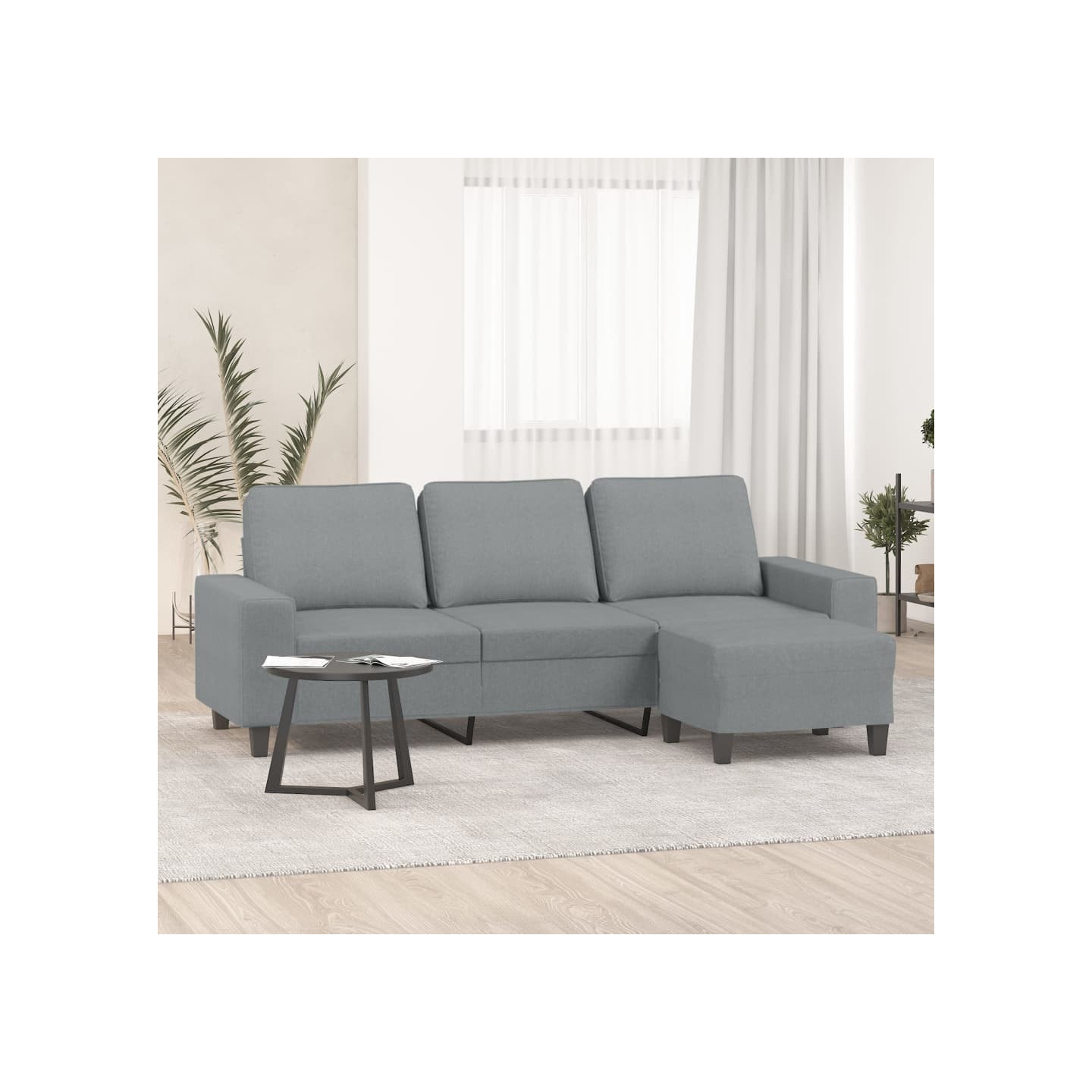 Canapé à 3 places avec repose-pieds Gris clair 180 cm Tissu
