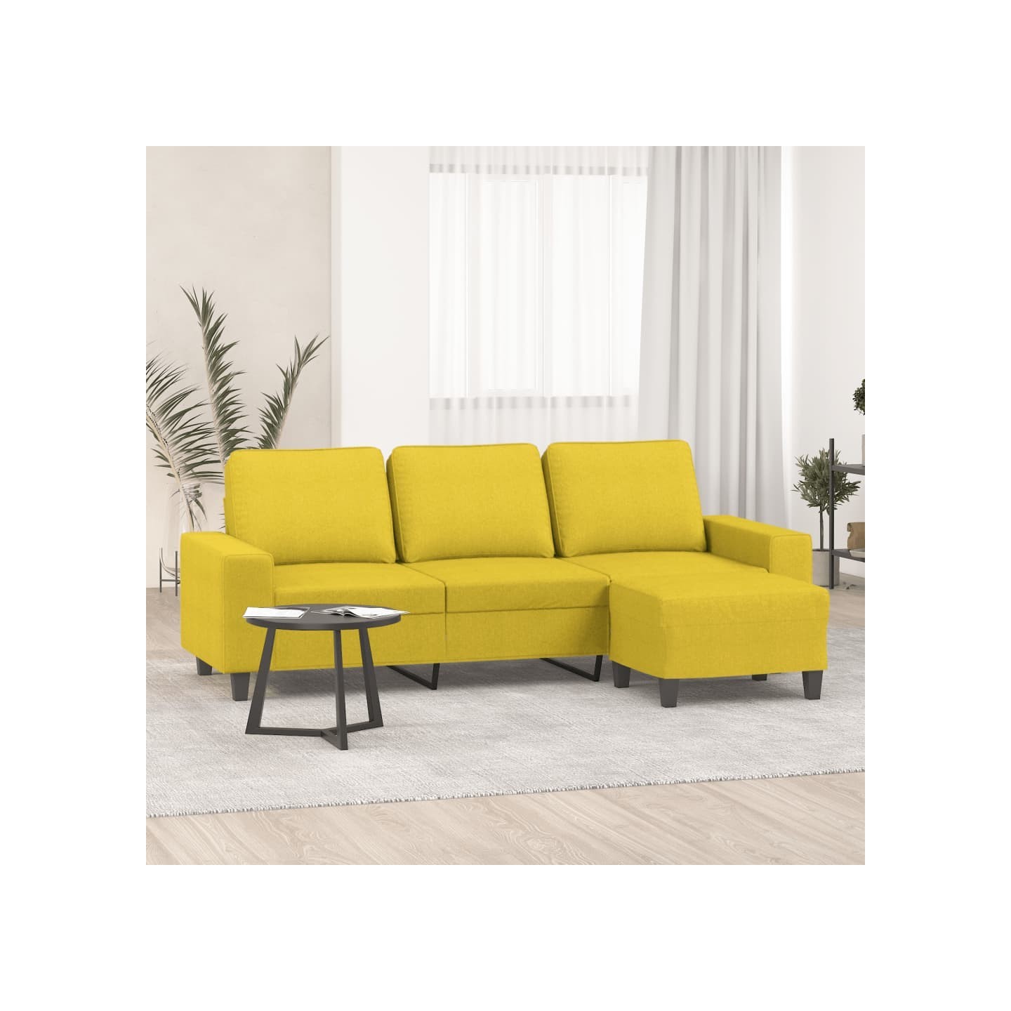 Canapé à 3 places avec repose-pieds Jaune clair 180 cm Tissu