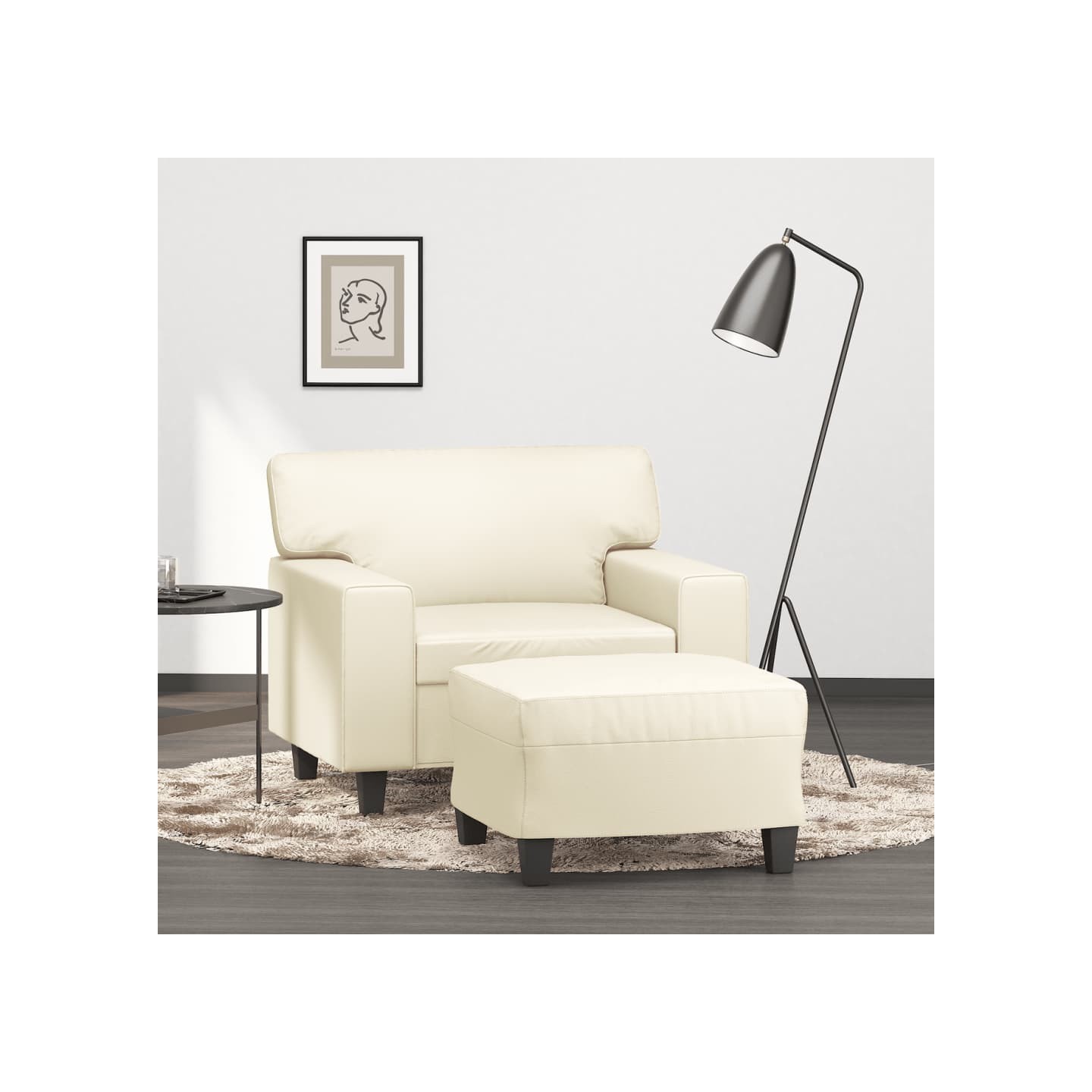 Fauteuil avec repose-pied Crème 60 cm Similicuir