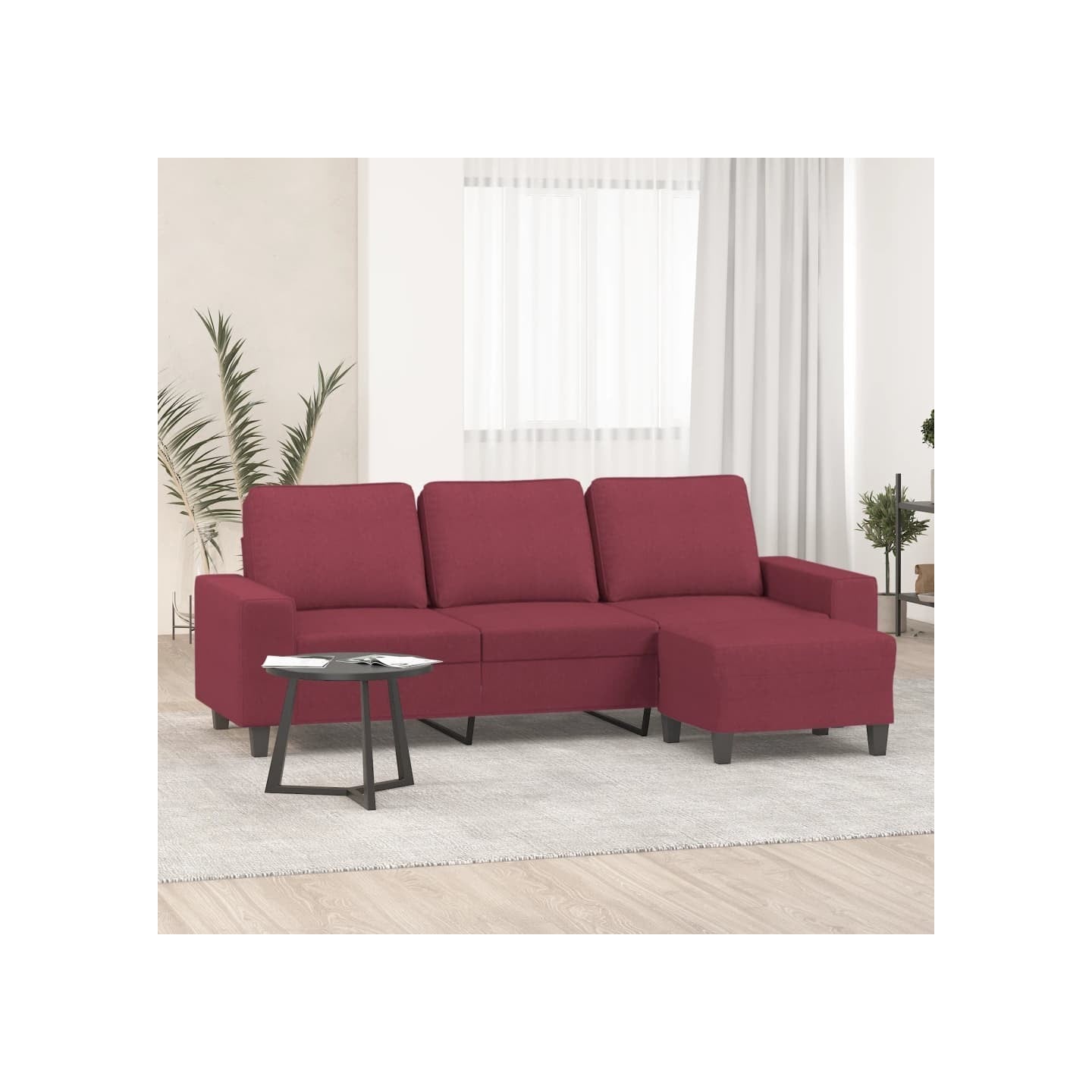 Canapé à 3 places avec repose-pieds Rouge bordeaux 180 cm Tissu