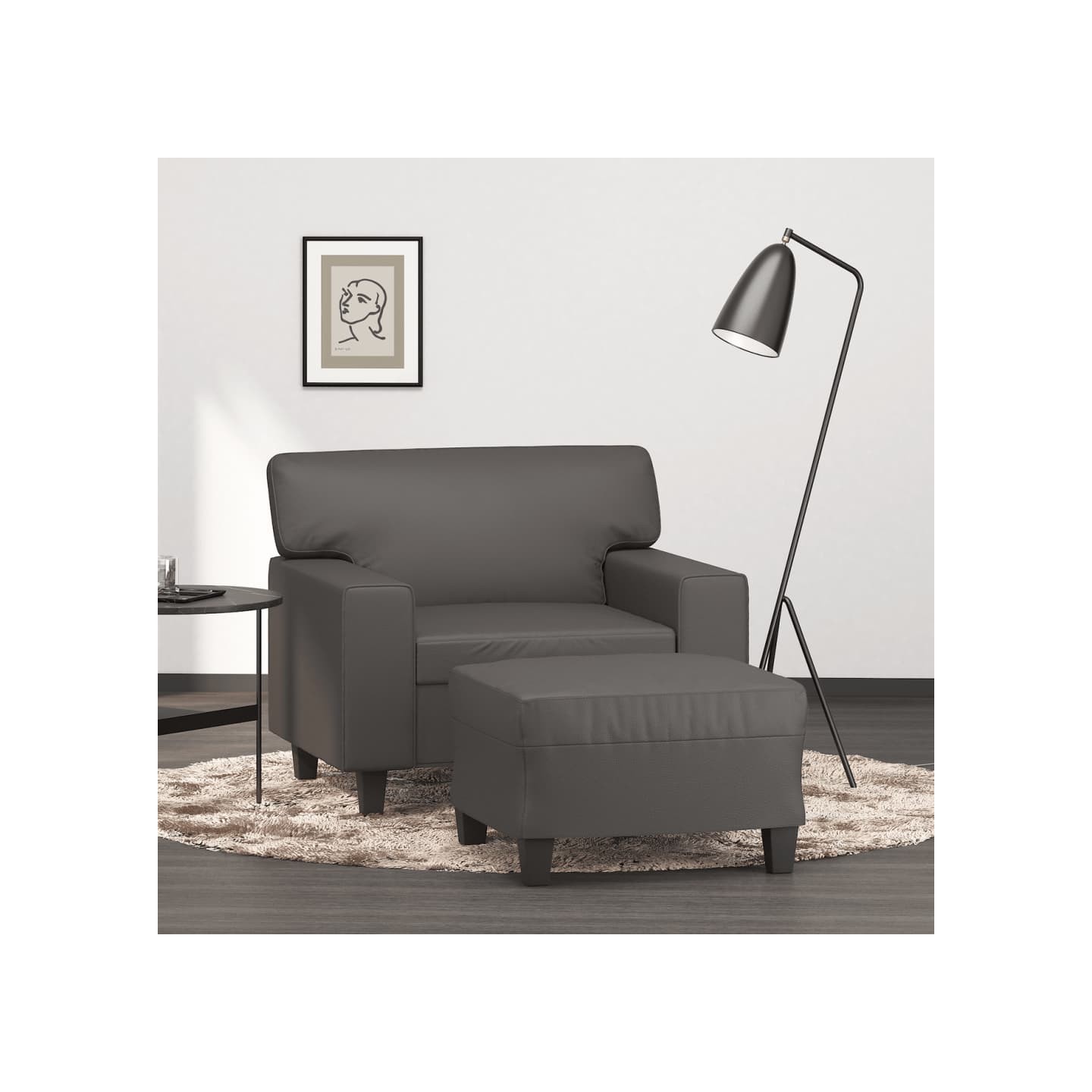 Fauteuil avec repose-pied Gris 60 cm Similicuir