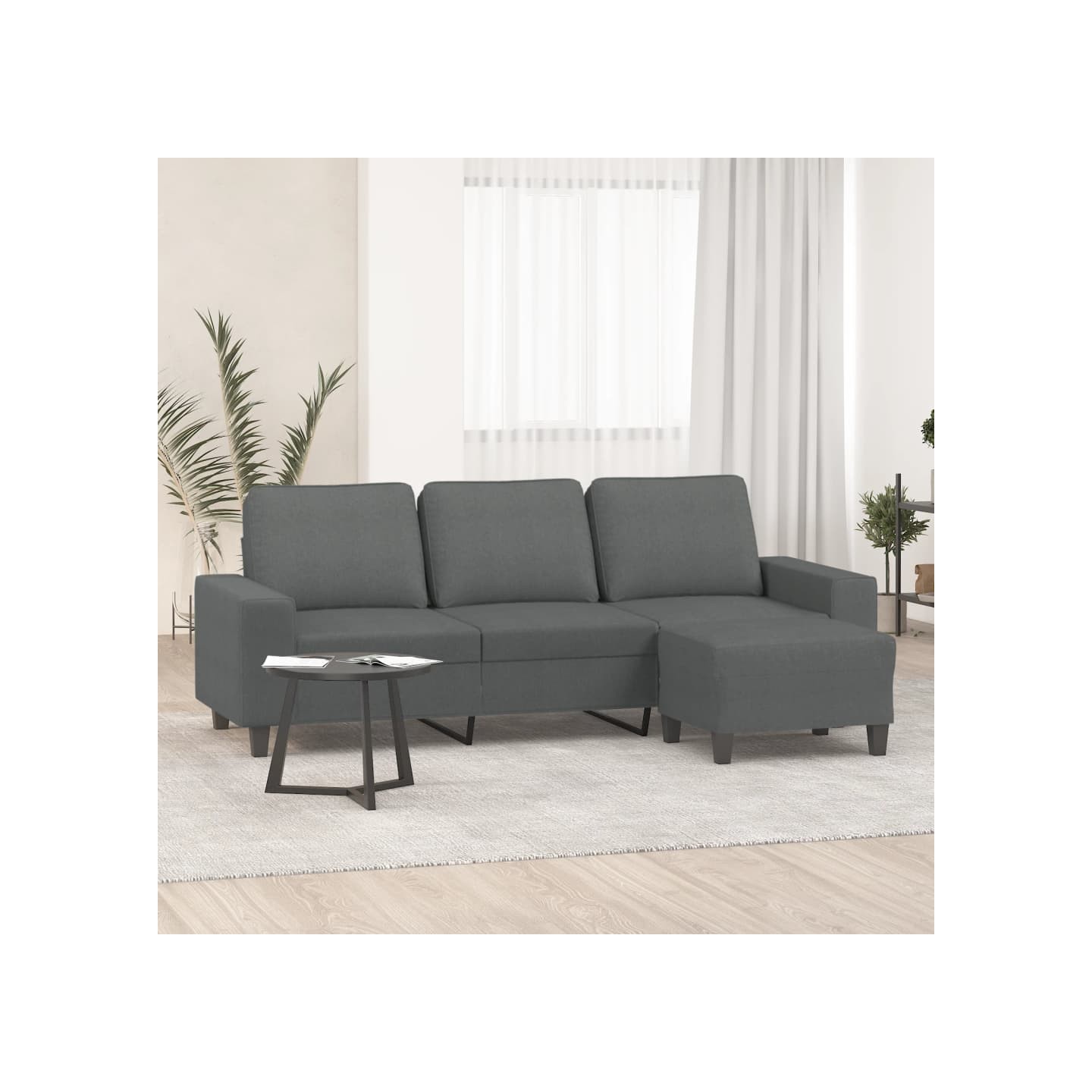 Canapé à 3 places avec repose-pieds Gris foncé 180 cm Tissu