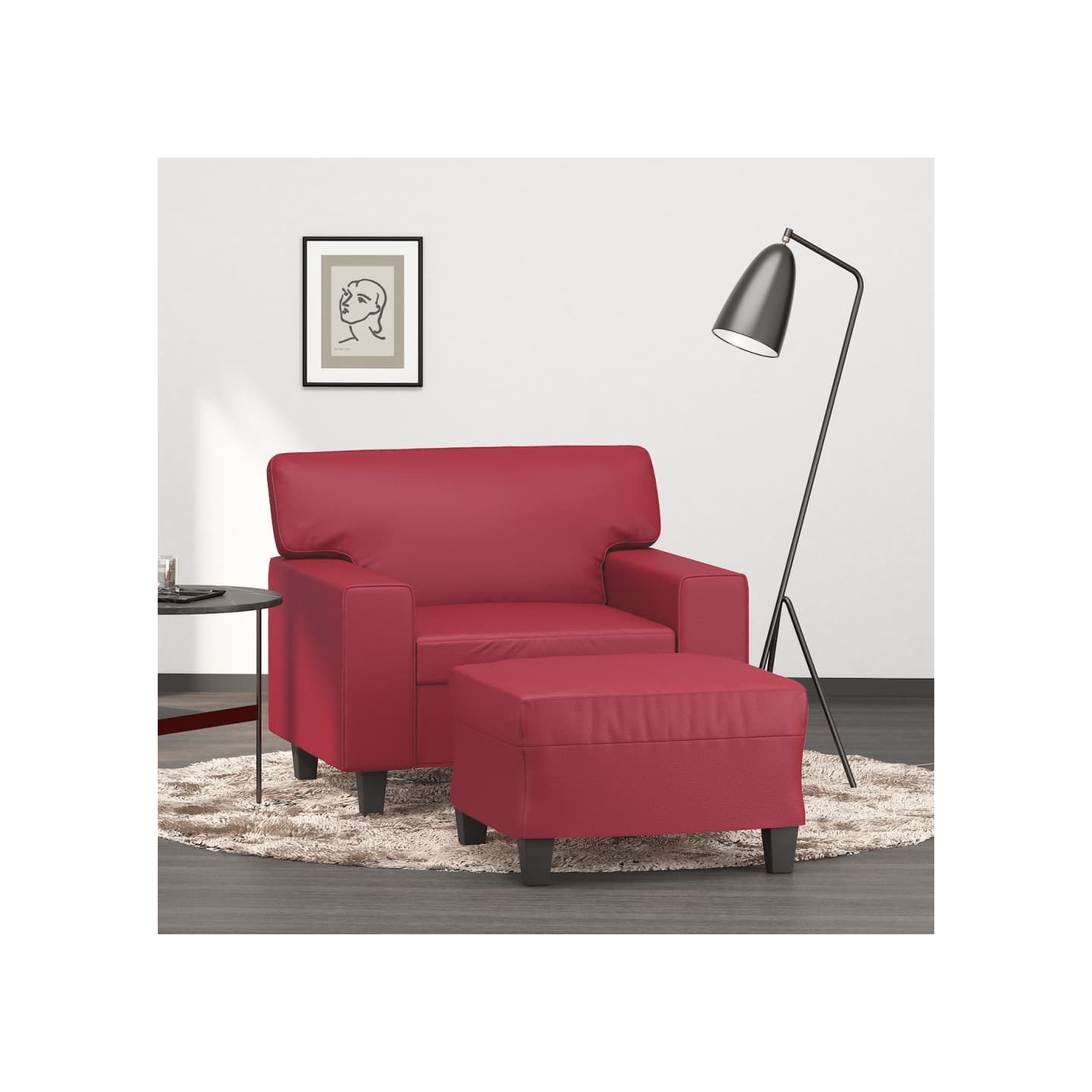 Fauteuil avec repose-pied Rouge bordeaux 60 cm Similicuir