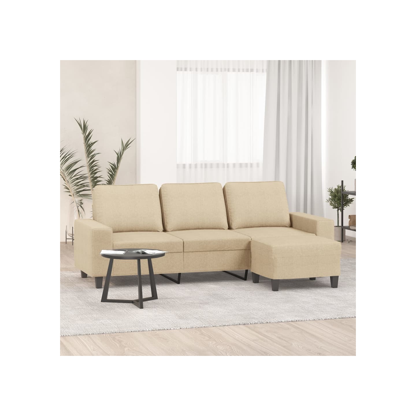 Canapé à 3 places avec repose-pieds Crème 180 cm Tissu