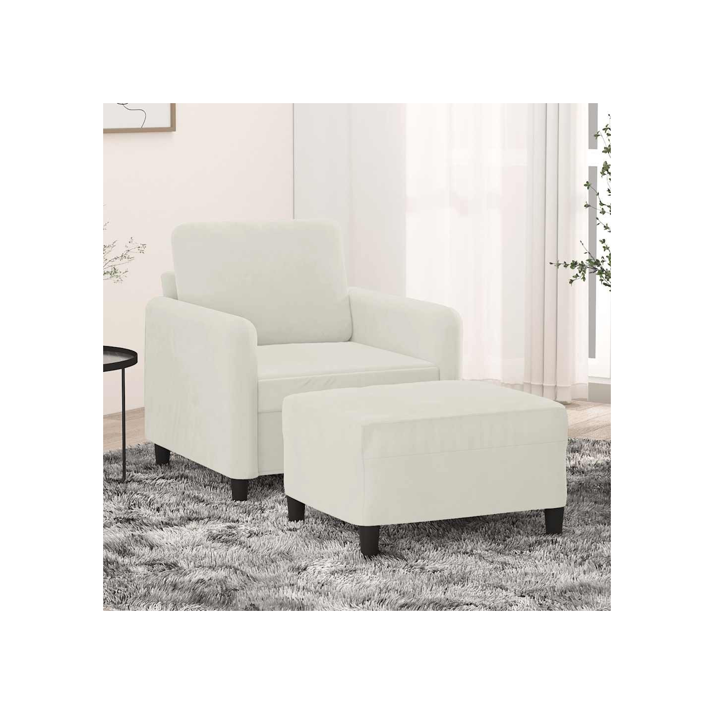 Fauteuil avec repose-pied Crème 60 cm Velours