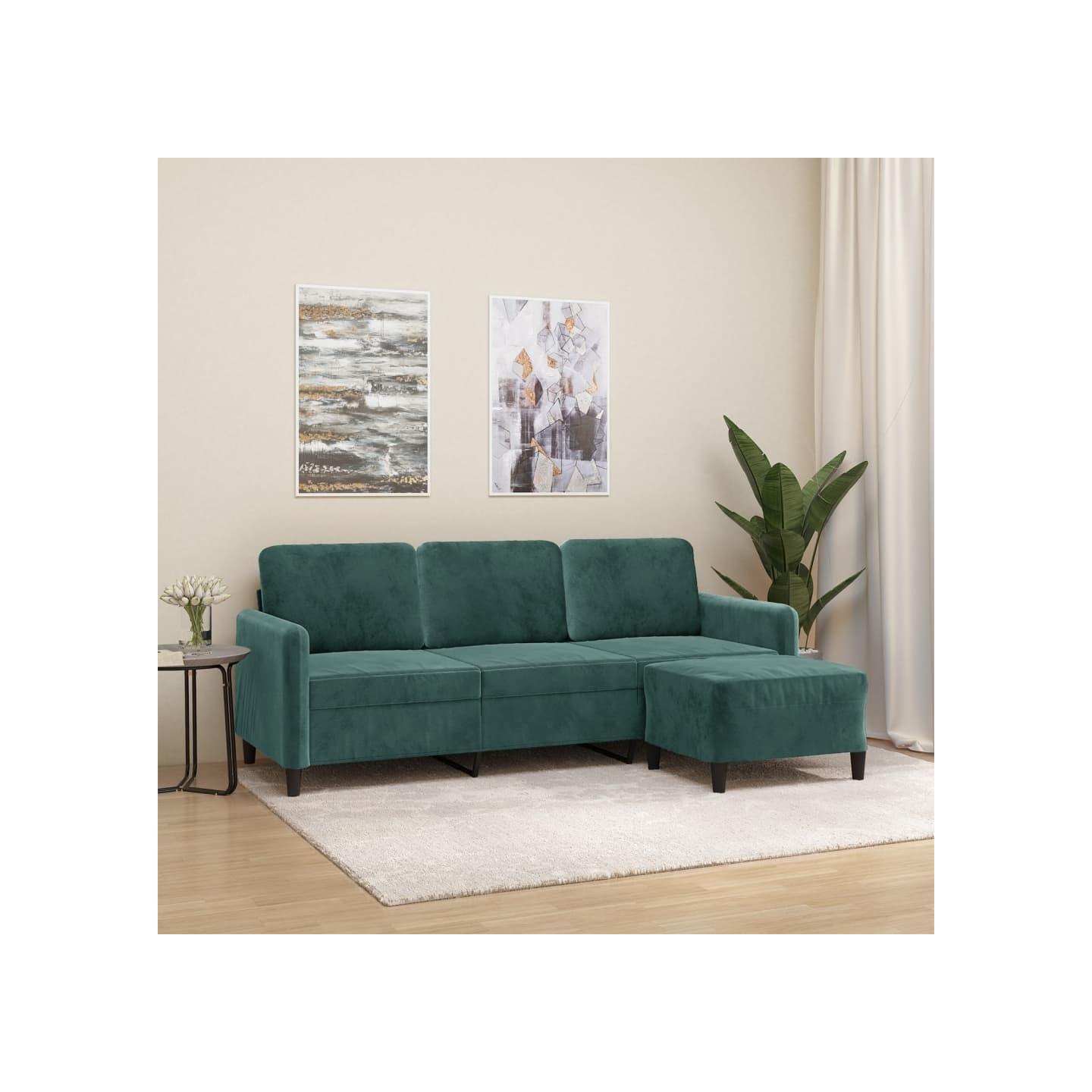 Canapé à 3 places avec repose-pieds Vert foncé 180 cm Velours