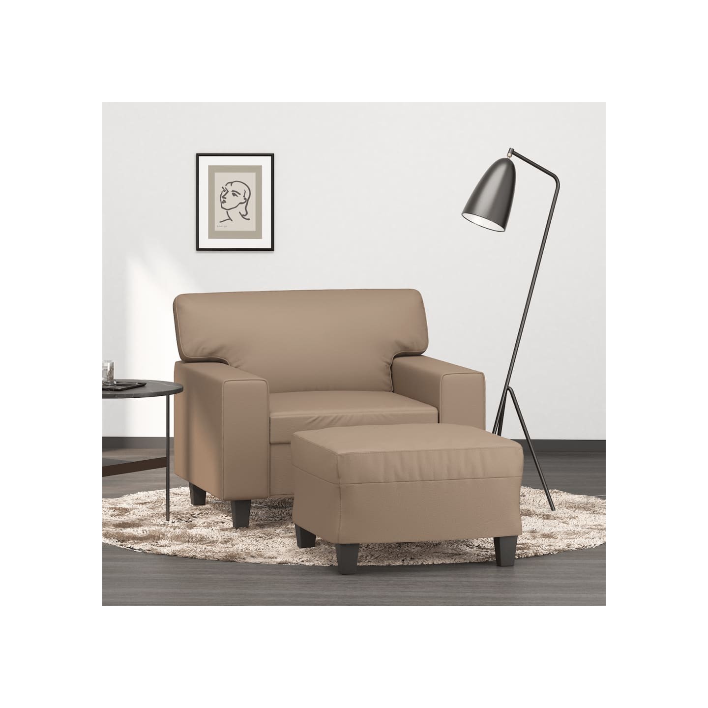 Fauteuil avec repose-pied Cappuccino 60 cm Similicuir