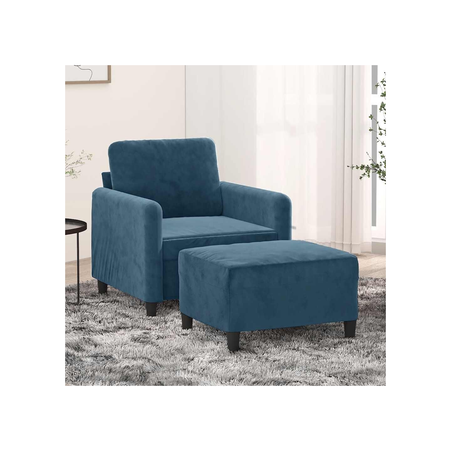 Fauteuil avec repose-pied Bleu 60 cm Velours