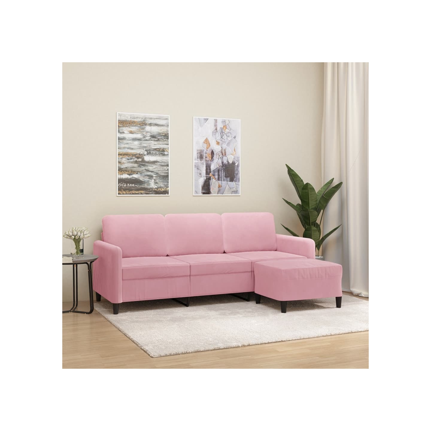 Canapé à 3 places avec repose-pieds Rose 180 cm Velours